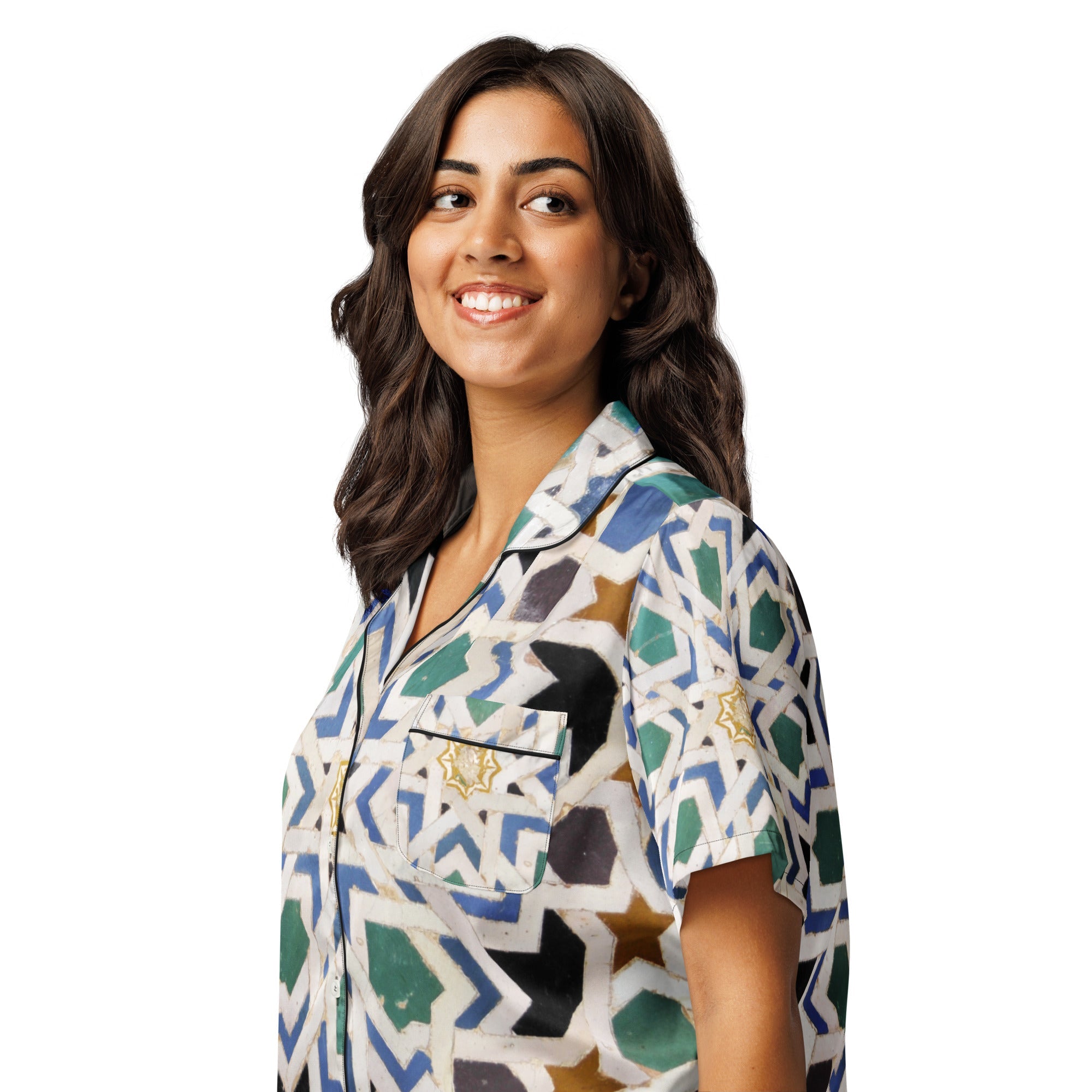 All - over print women’s short sleeve pajama top - Divine Janisal Design