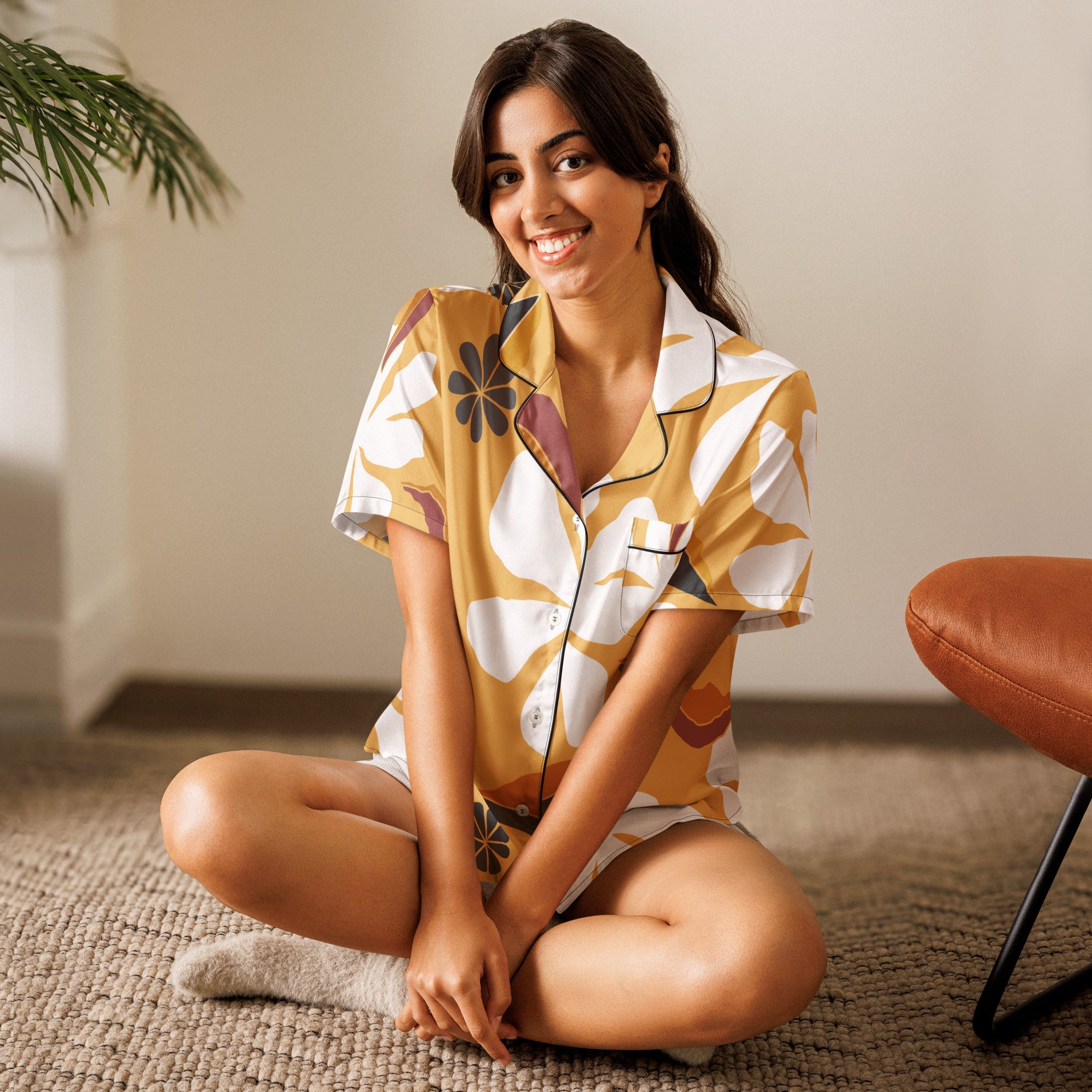 All - over print women’s short sleeve pajama top - Divine Janisal Design