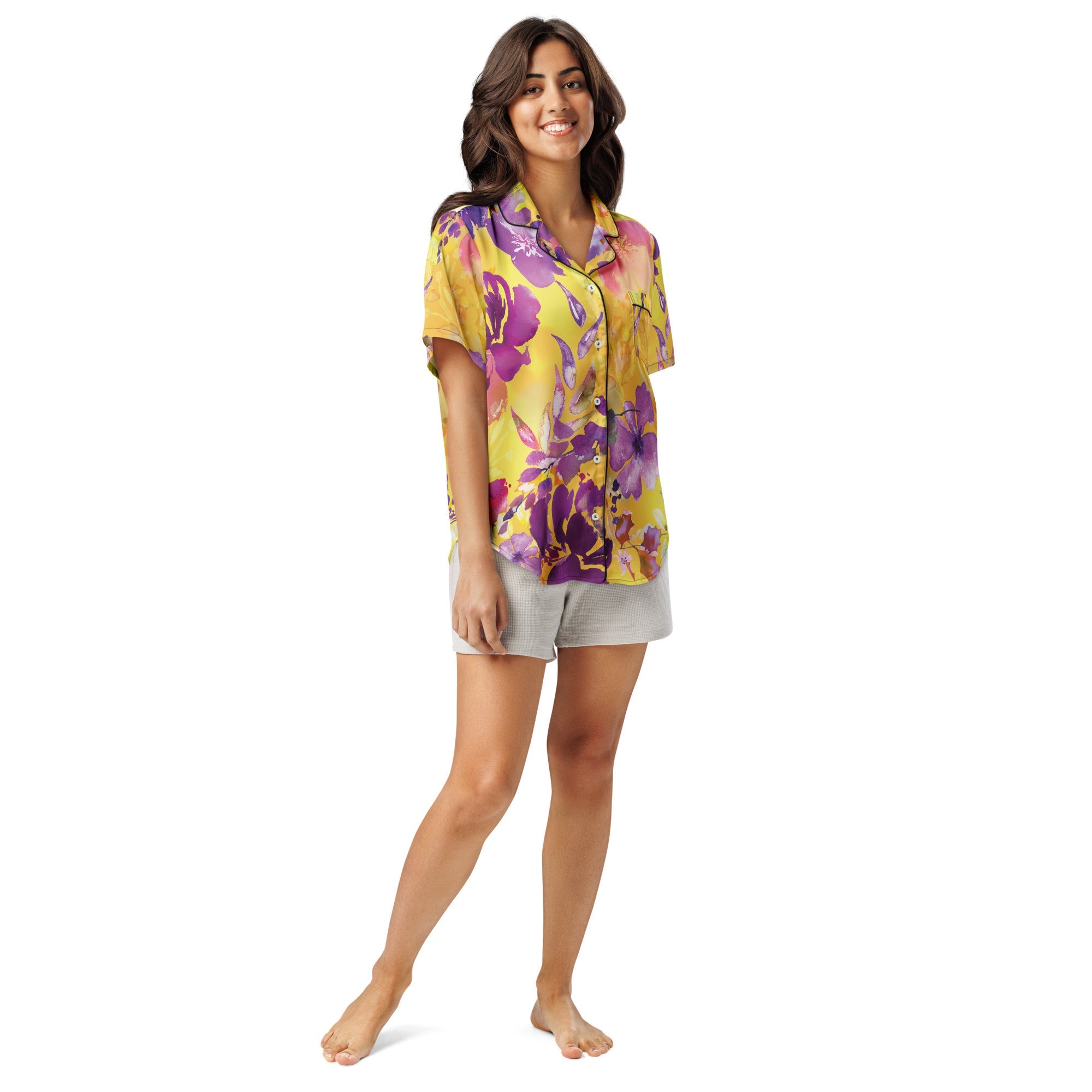 All - over print women’s short sleeve pajama top - Divine Janisal Design