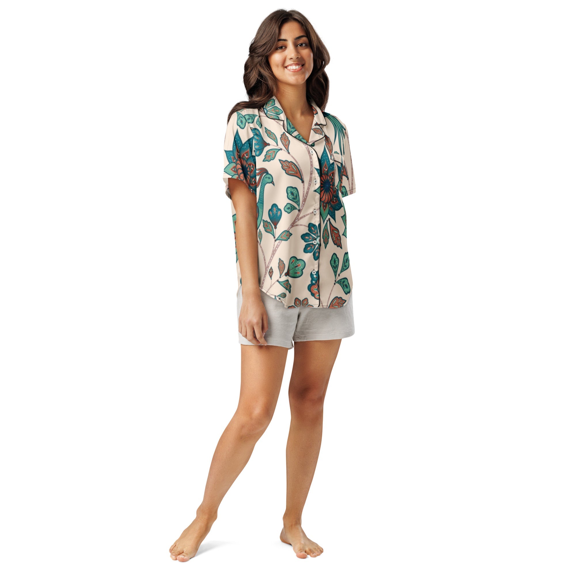 All - over print women’s short sleeve pajama top - Divine Janisal Design