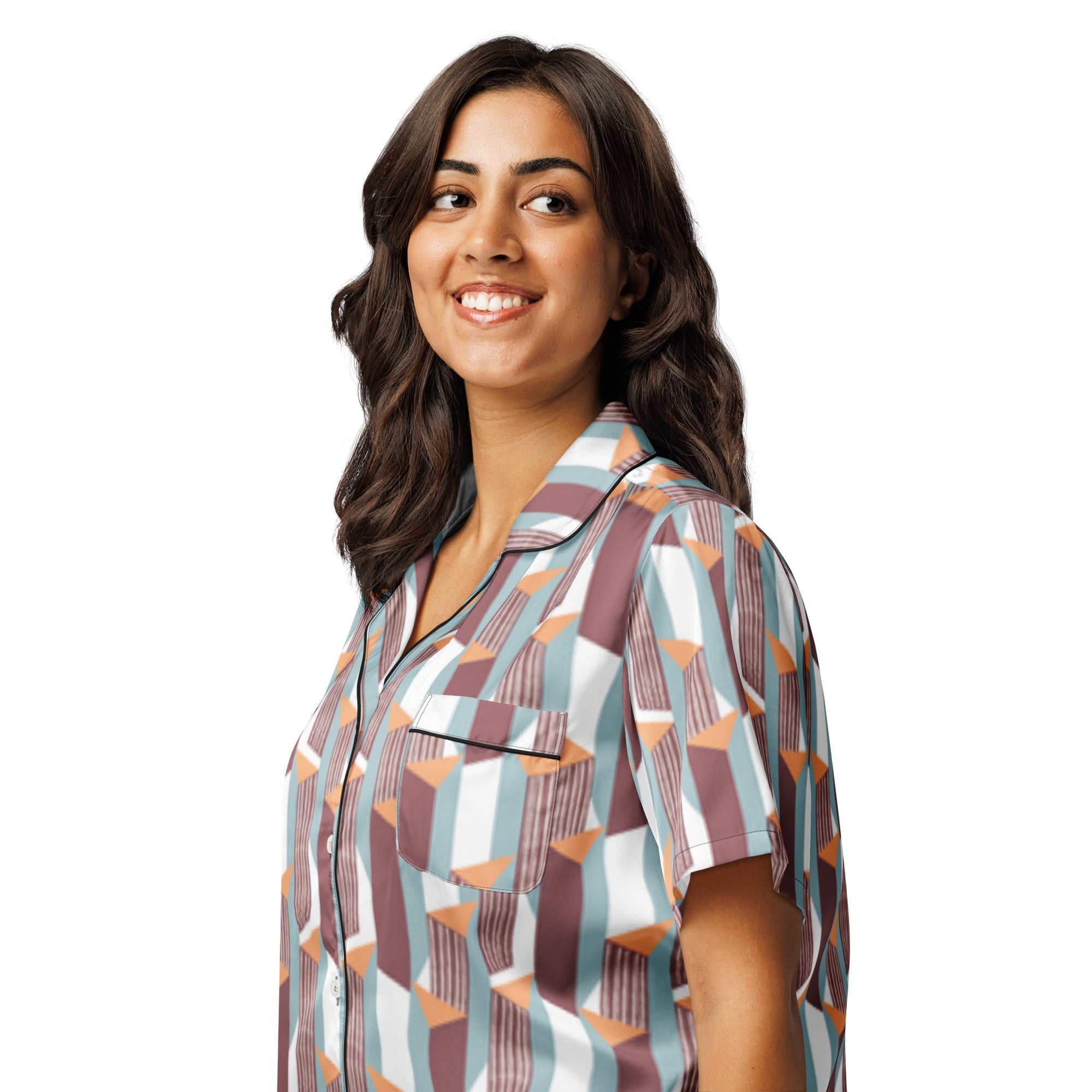 All - over print women’s short sleeve pajama top - Divine Janisal Design