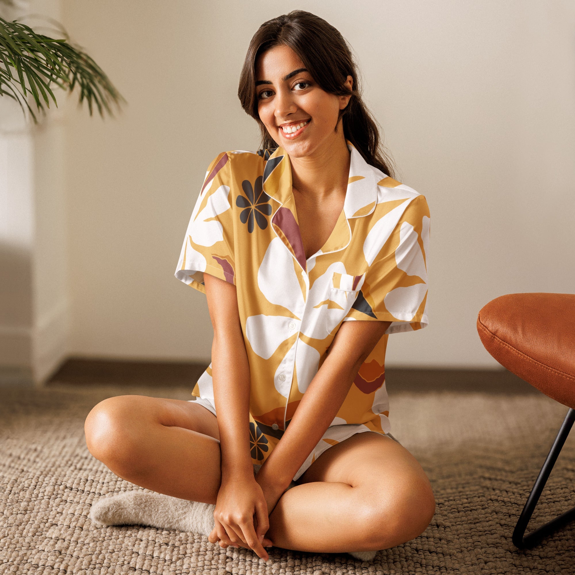 All - over print women’s short sleeve pajama top - Divine Janisal Design