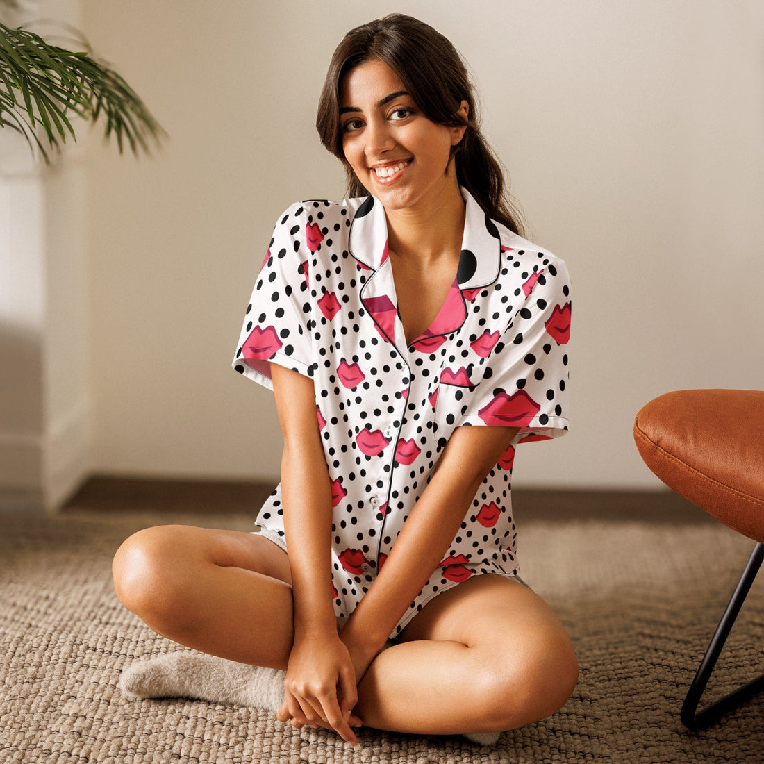 All - over print women’s short sleeve pajama top - Divine Janisal Design