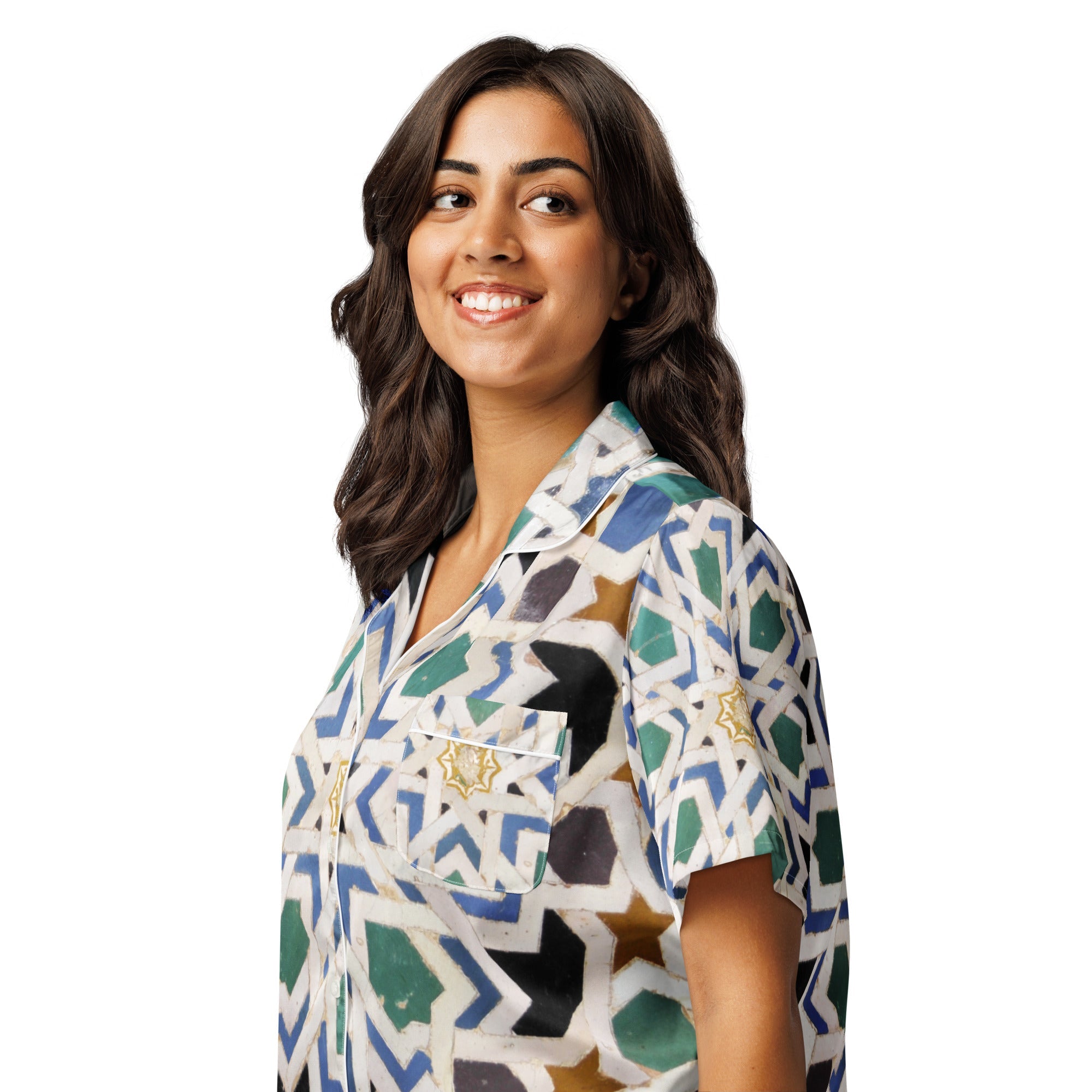 All - over print women’s short sleeve pajama top - Divine Janisal Design