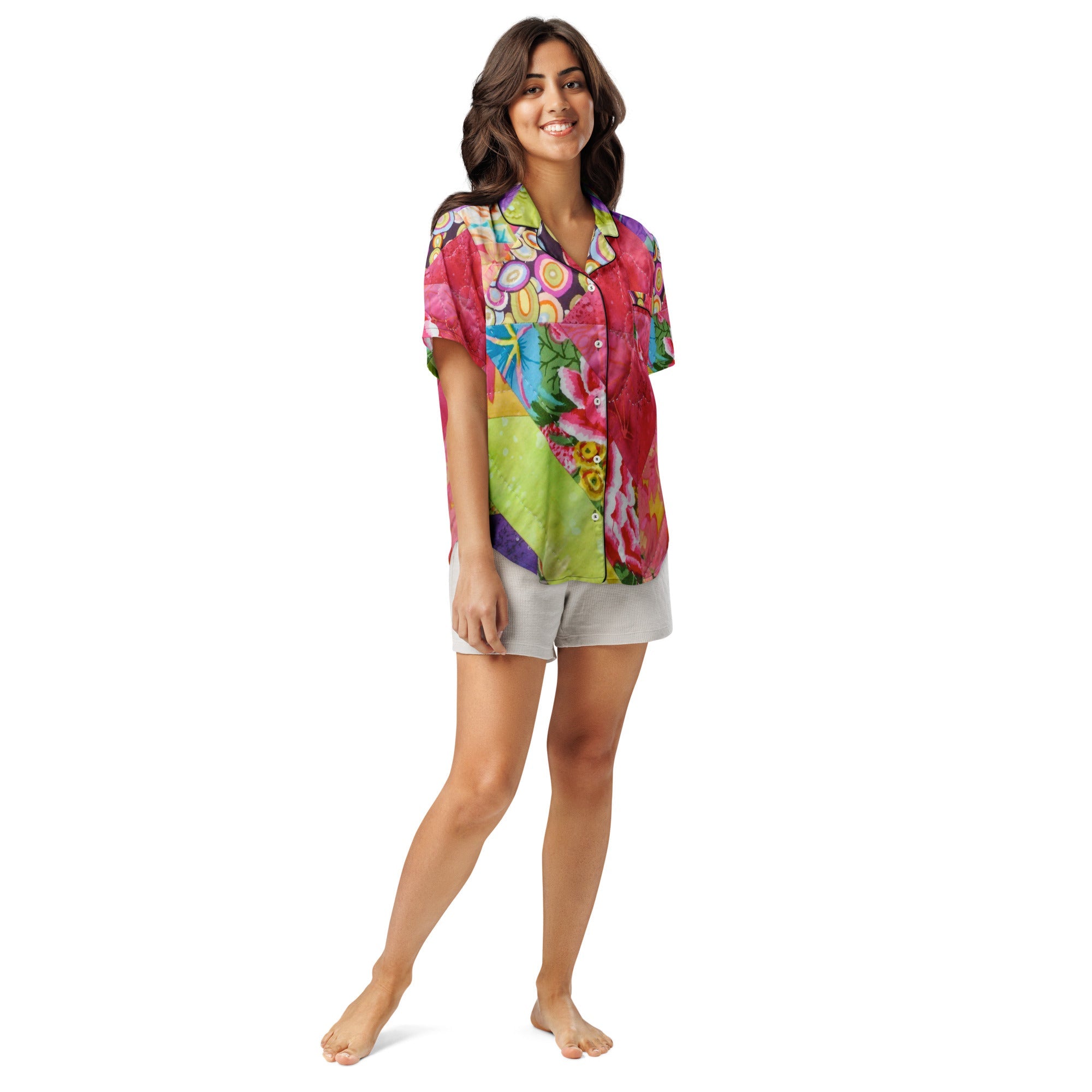 All - over print women’s short sleeve pajama top - Divine Janisal Design