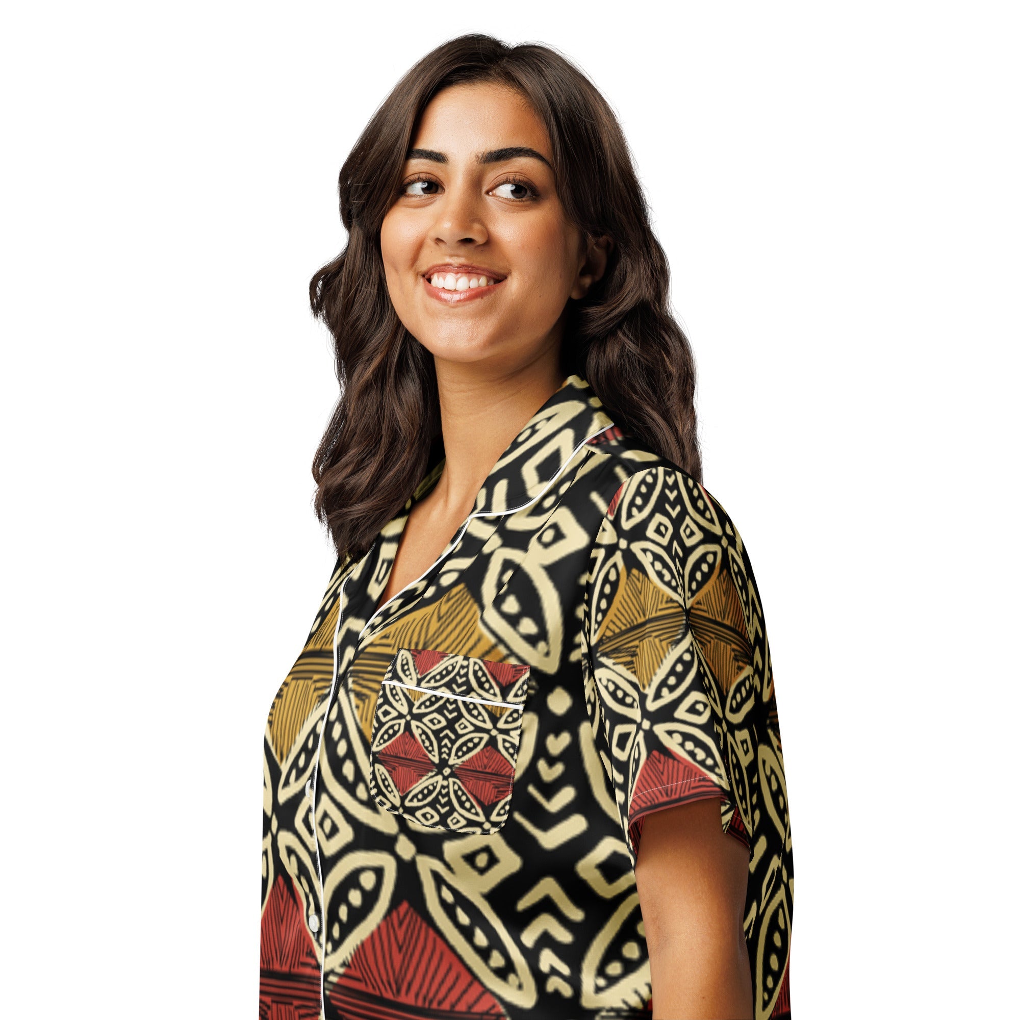 All - over print women’s short sleeve pajama top - Divine Janisal Design