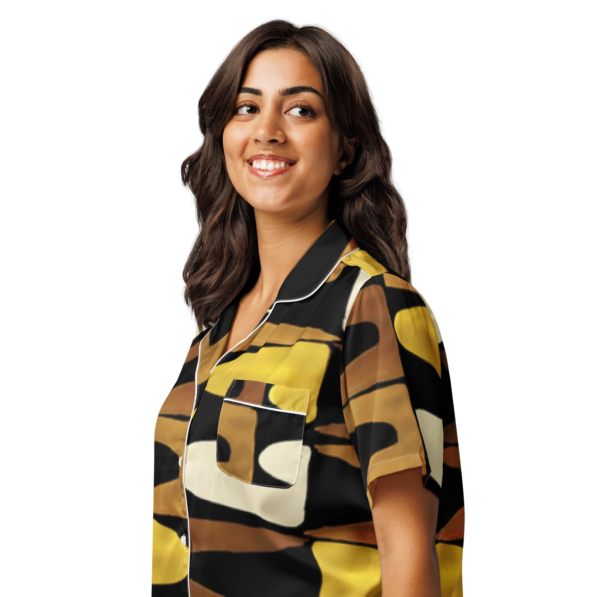 All - over print women’s short sleeve pajama top - Divine Janisal Design