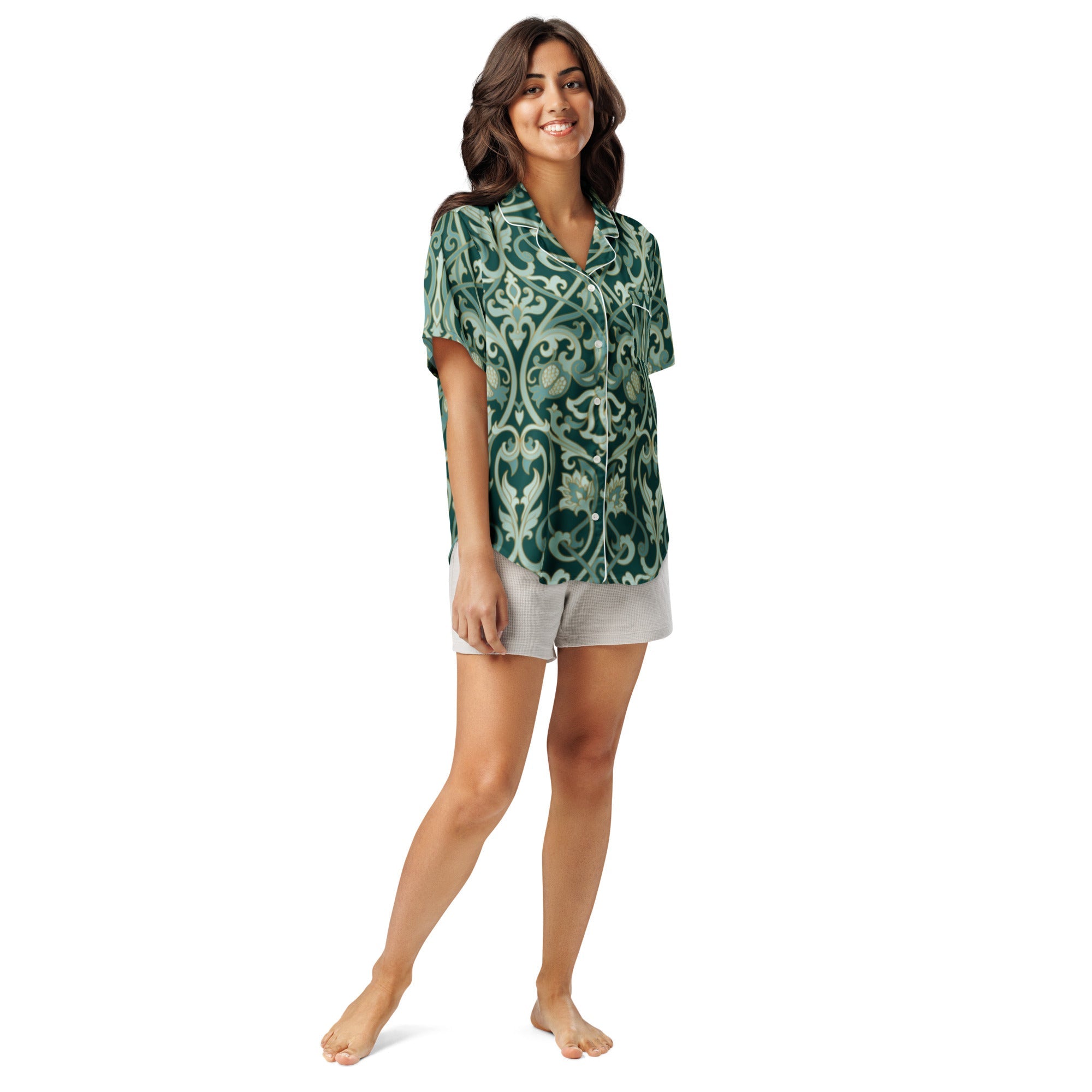 All - over print women’s short sleeve pajama top - Divine Janisal Design