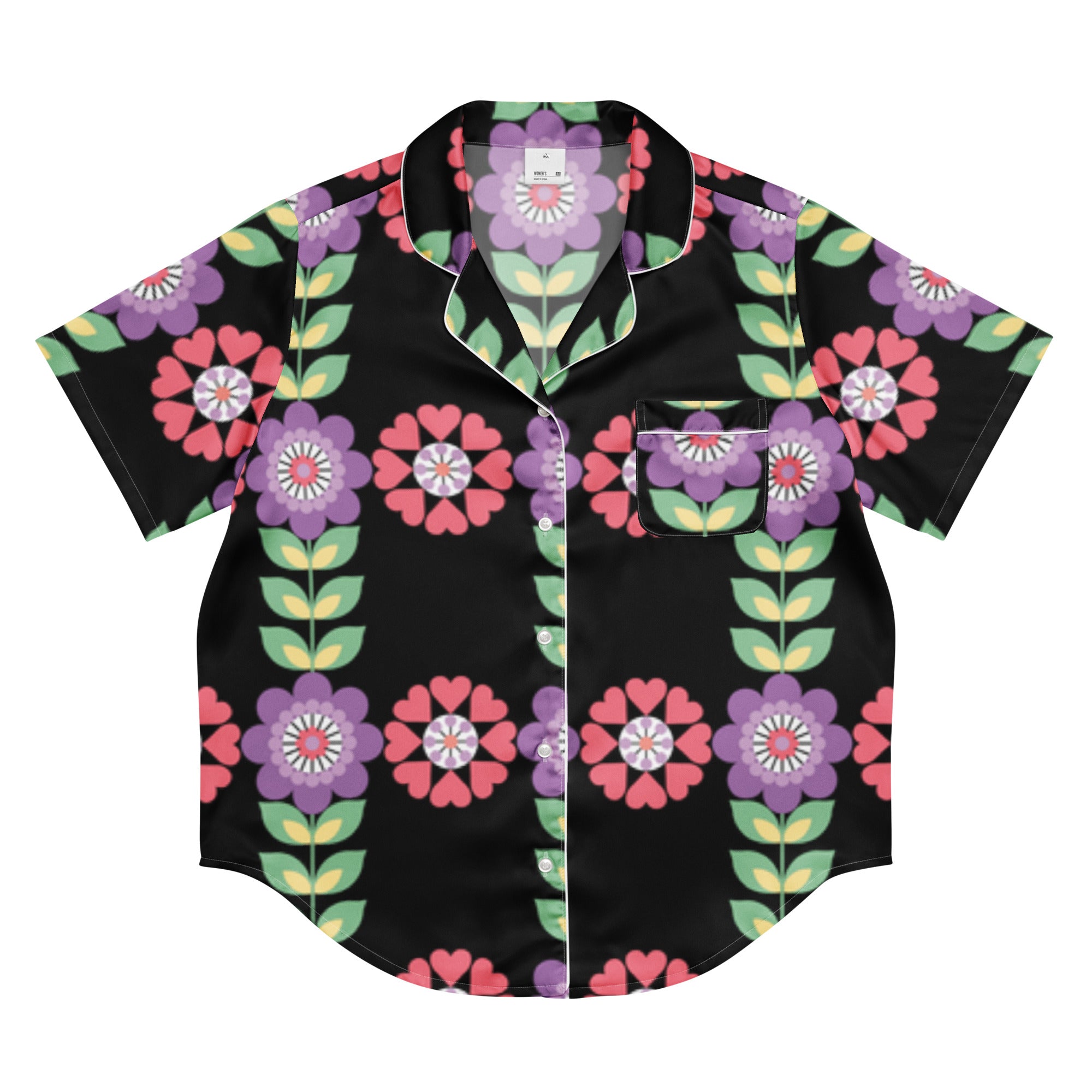 All - over print women’s short sleeve pajama top - Divine Janisal Design