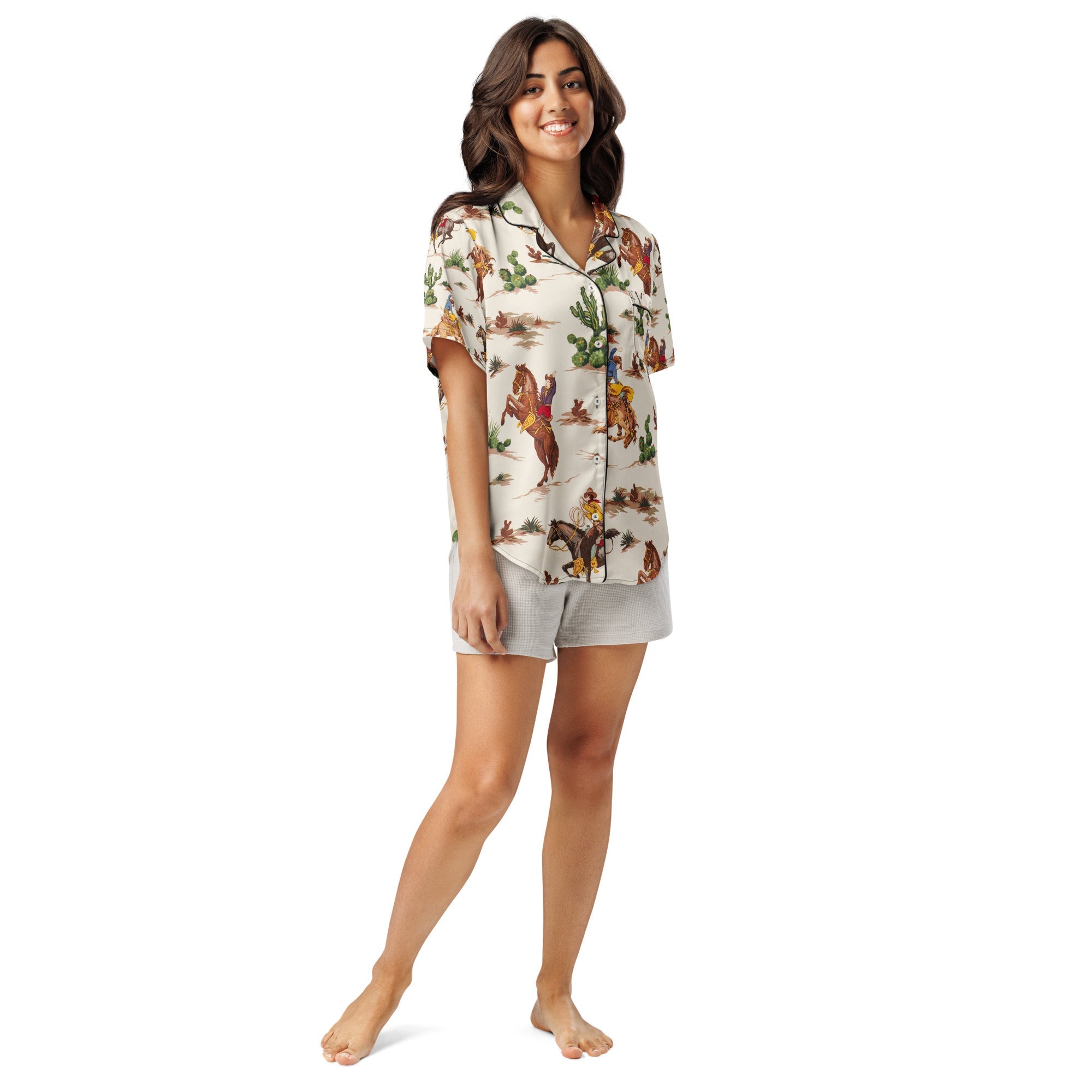 All - over print women’s short sleeve pajama top - Divine Janisal Design