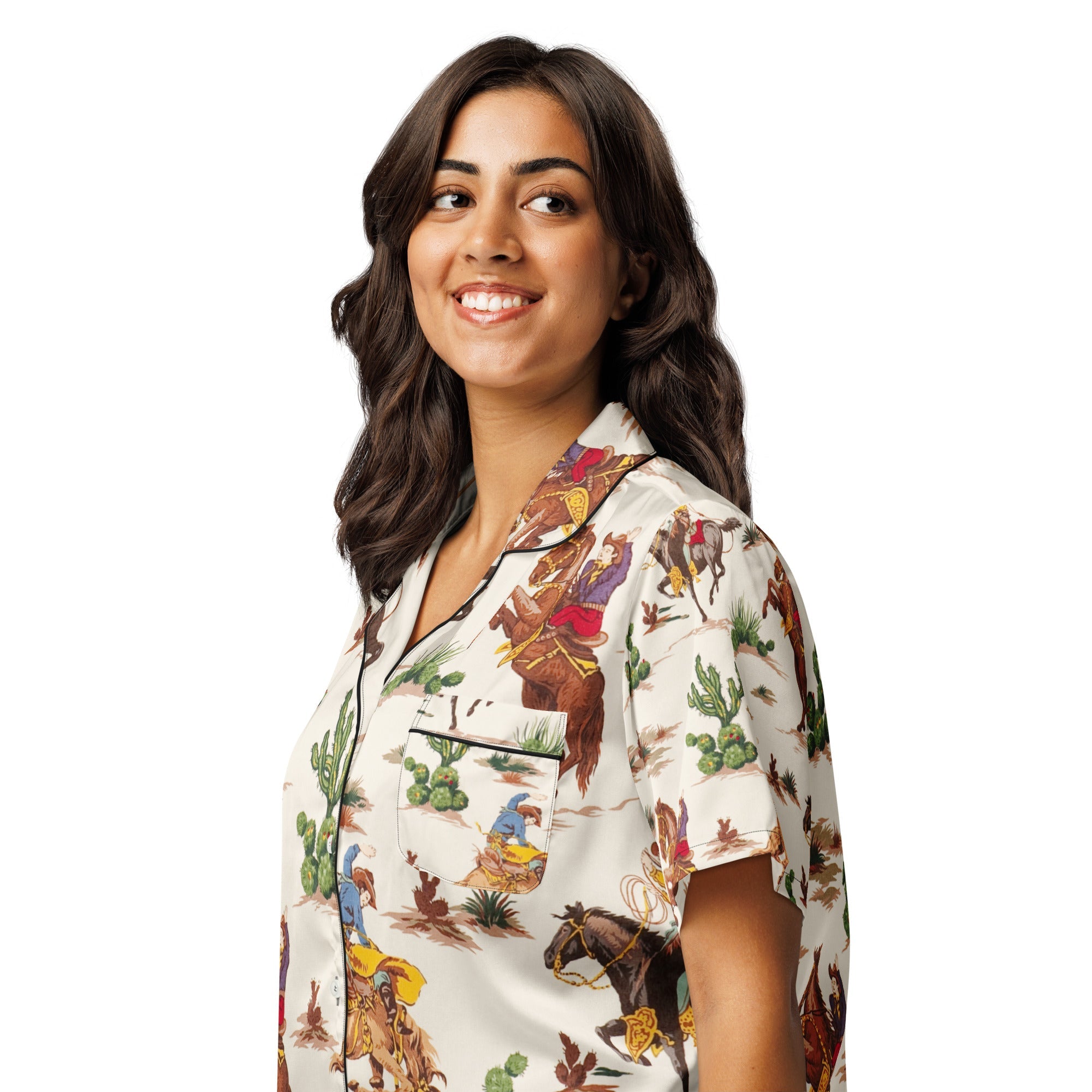 All - over print women’s short sleeve pajama top - Divine Janisal Design