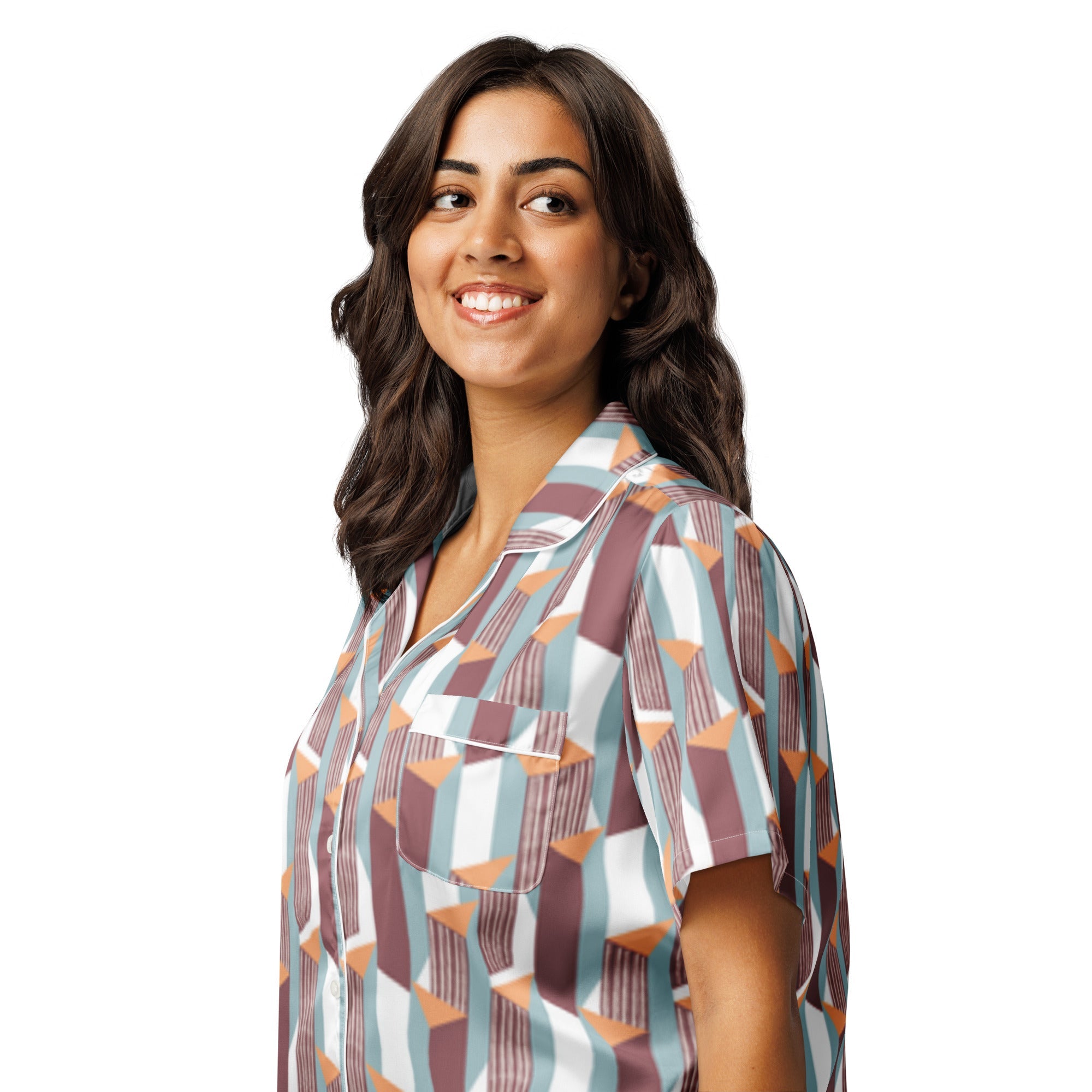 All - over print women’s short sleeve pajama top - Divine Janisal Design