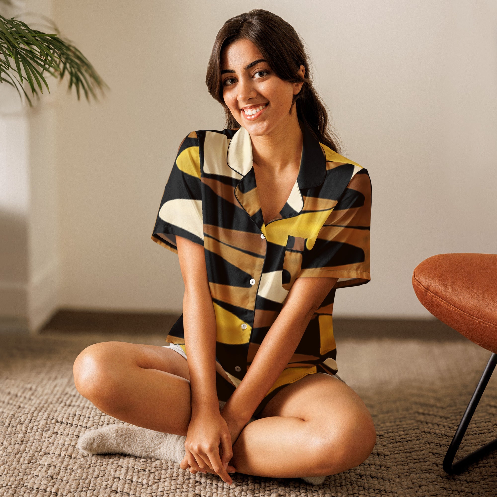 All - over print women’s short sleeve pajama top - Divine Janisal Design