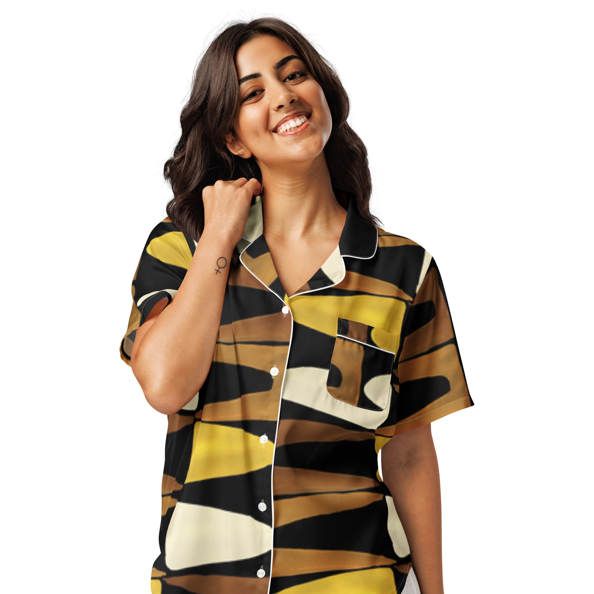 All - over print women’s short sleeve pajama top - Divine Janisal Design