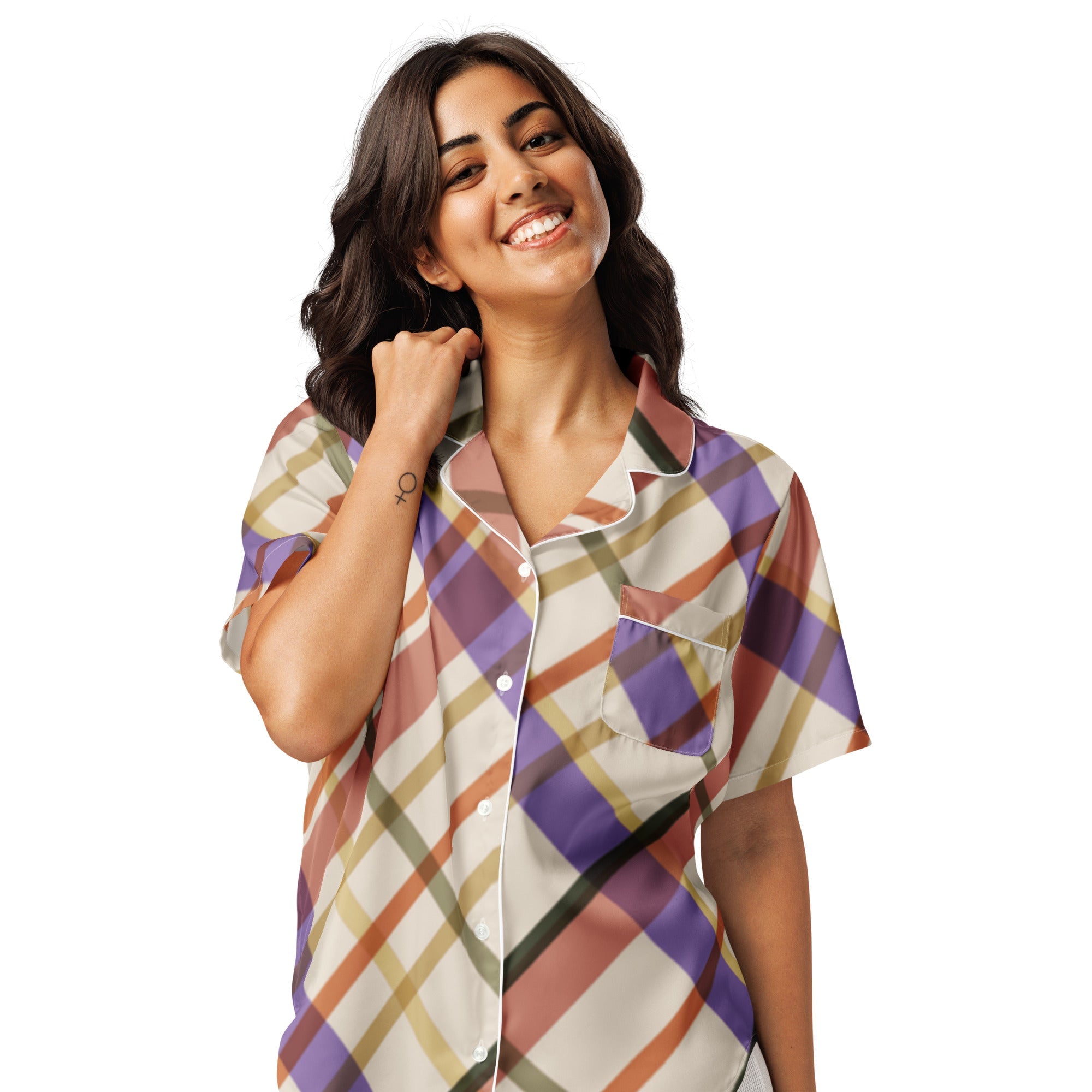 All - over print women’s short sleeve pajama top - Divine Janisal Design