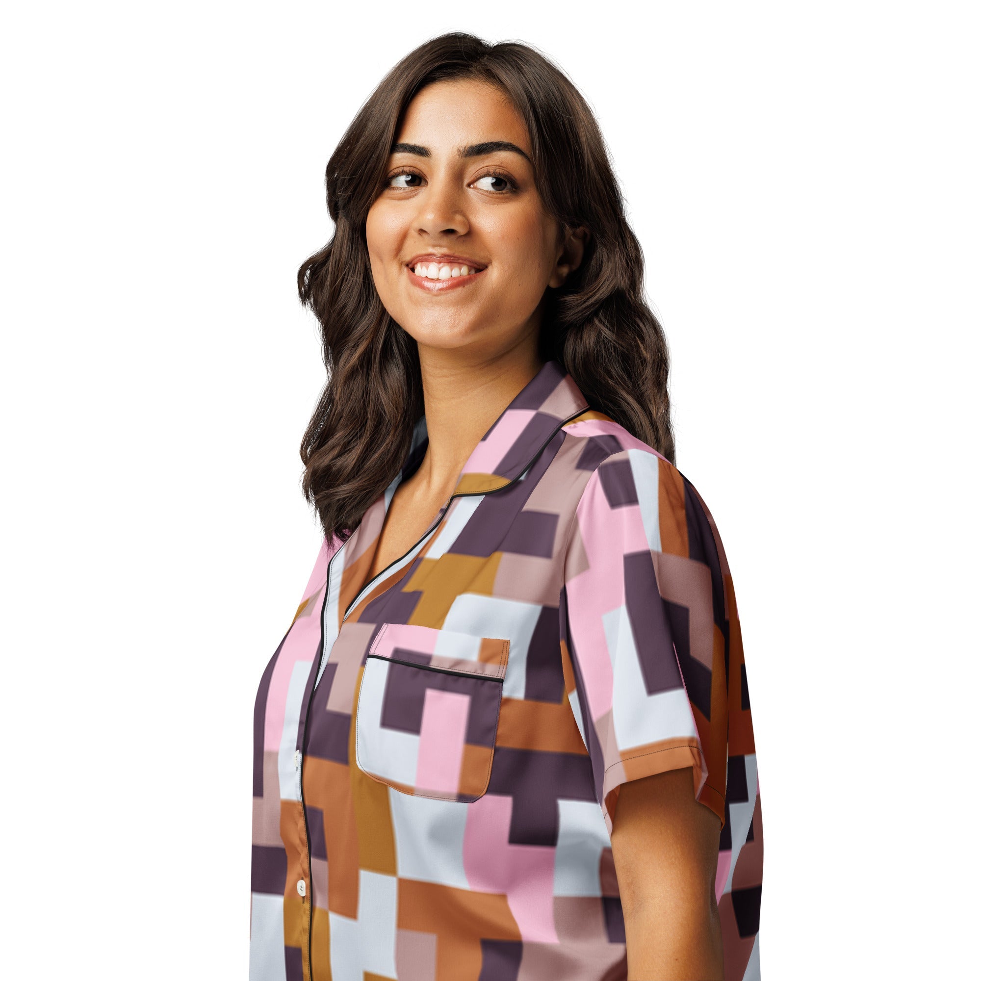 All - over print women’s short sleeve pajama top - Divine Janisal Design