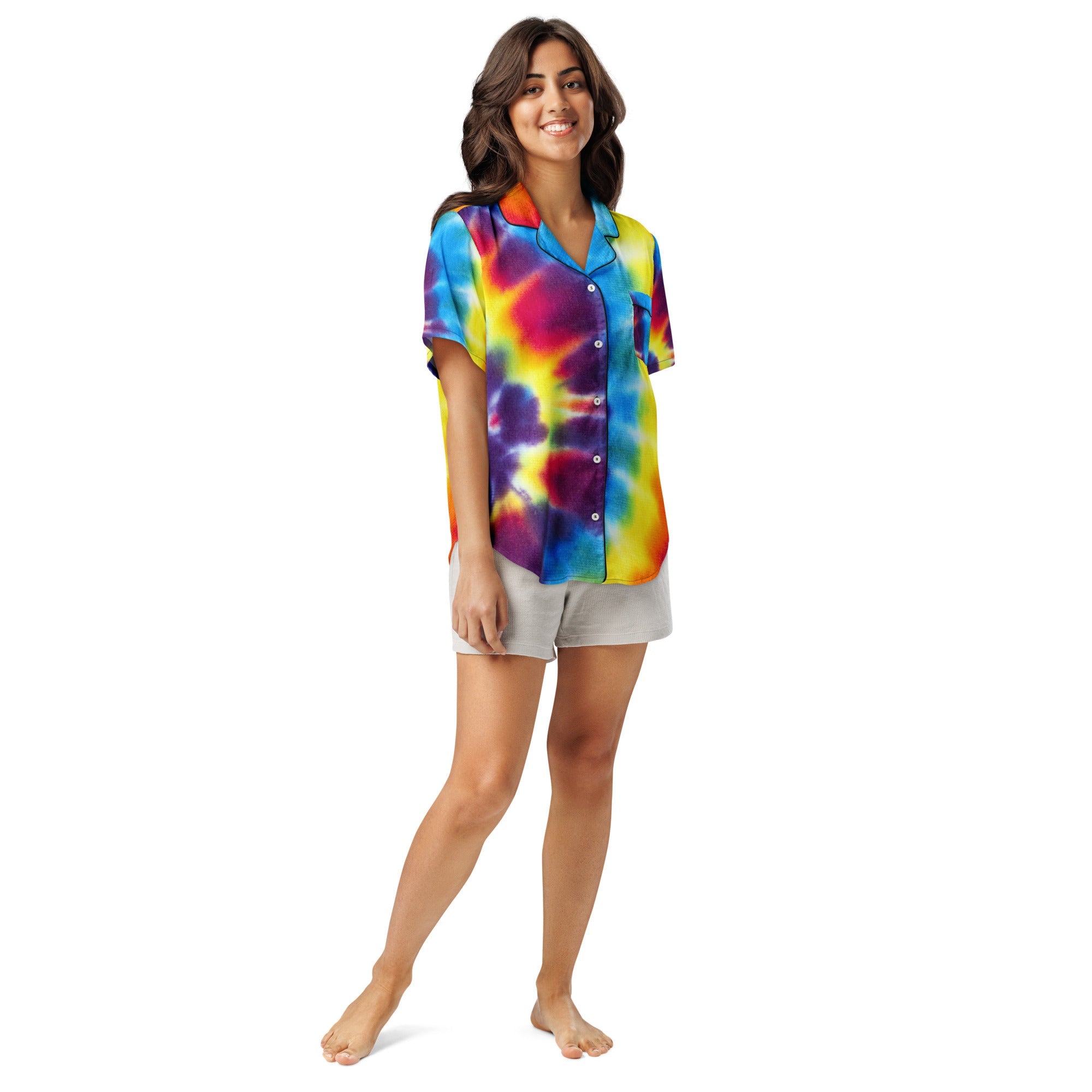 All - over print women’s short sleeve pajama top - Divine Janisal Design