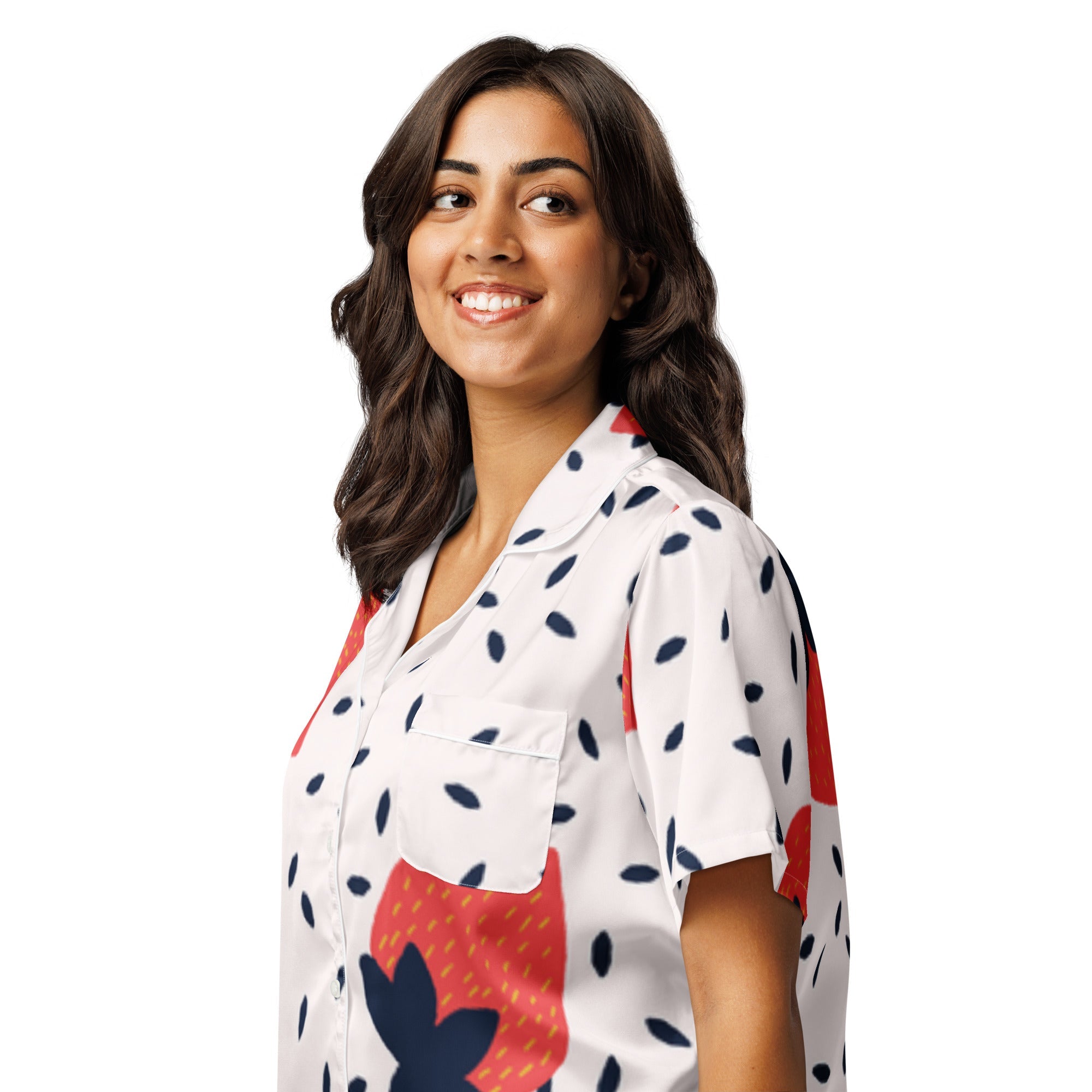 All - over print women’s short sleeve pajama top - Divine Janisal Design