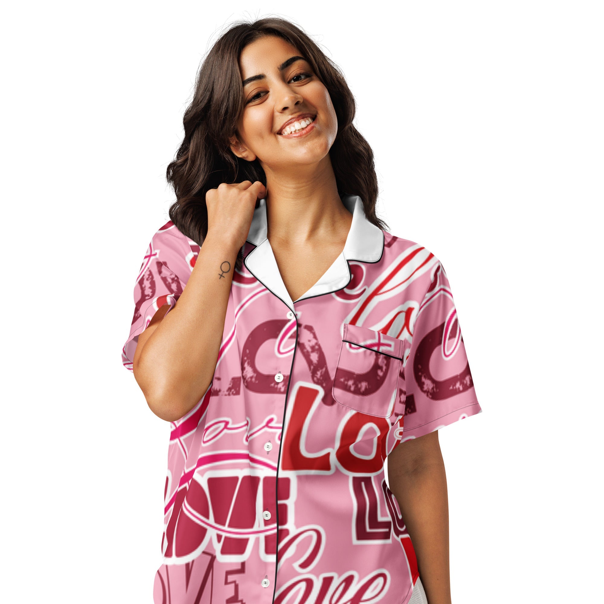 All - over print women’s short sleeve pajama top - Divine Janisal Design