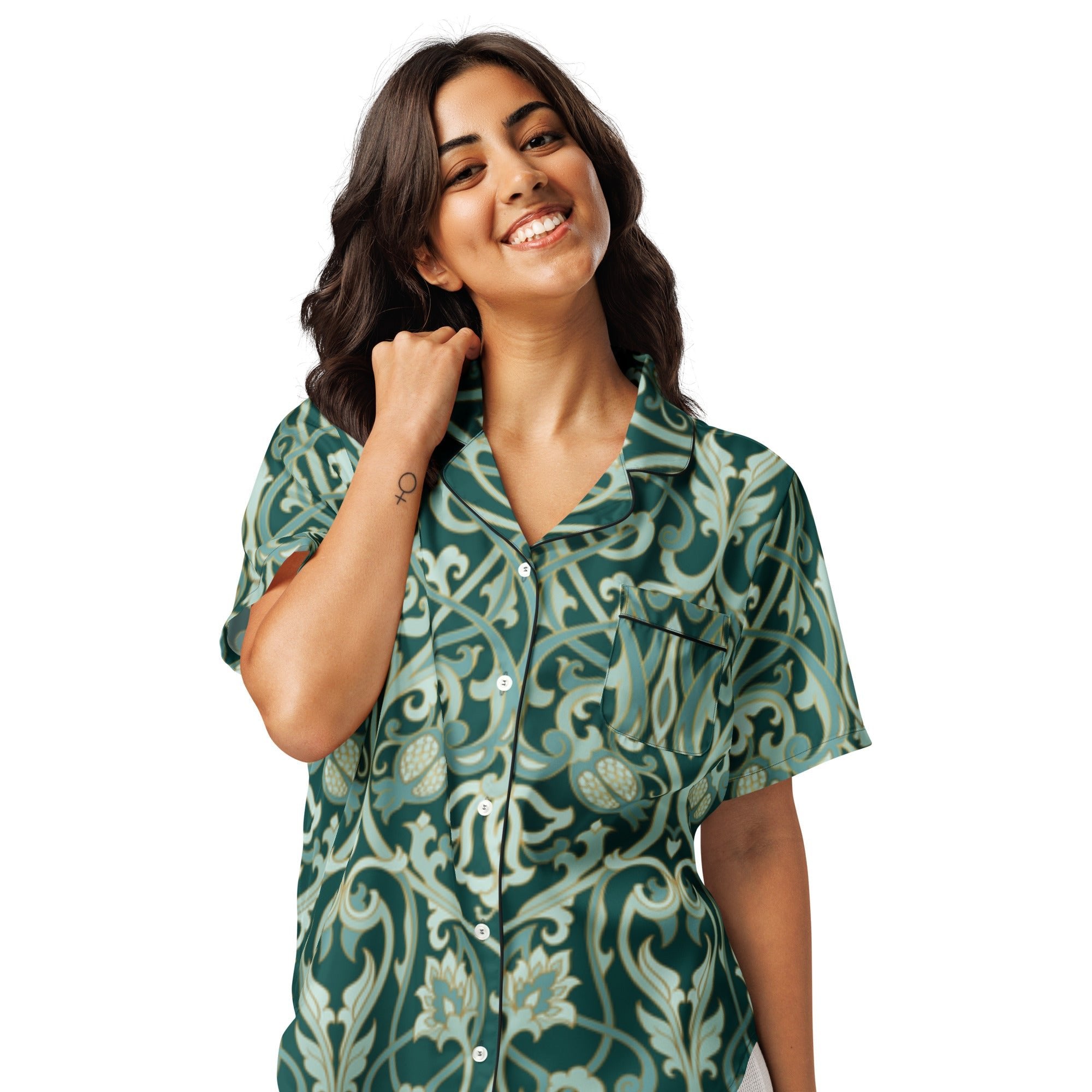 All - over print women’s short sleeve pajama top - Divine Janisal Design