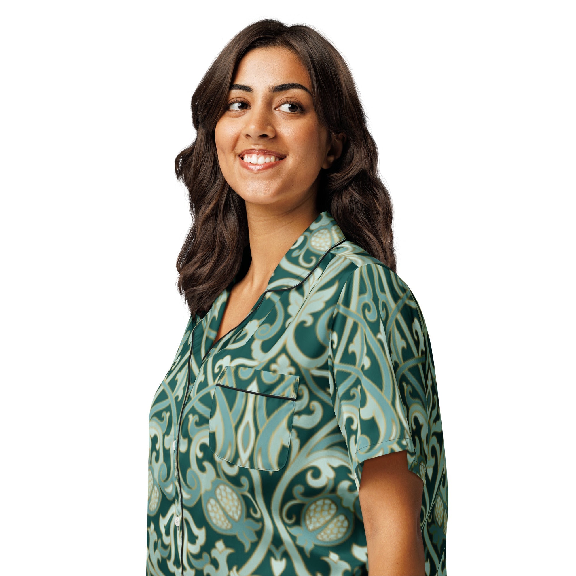 All - over print women’s short sleeve pajama top - Divine Janisal Design