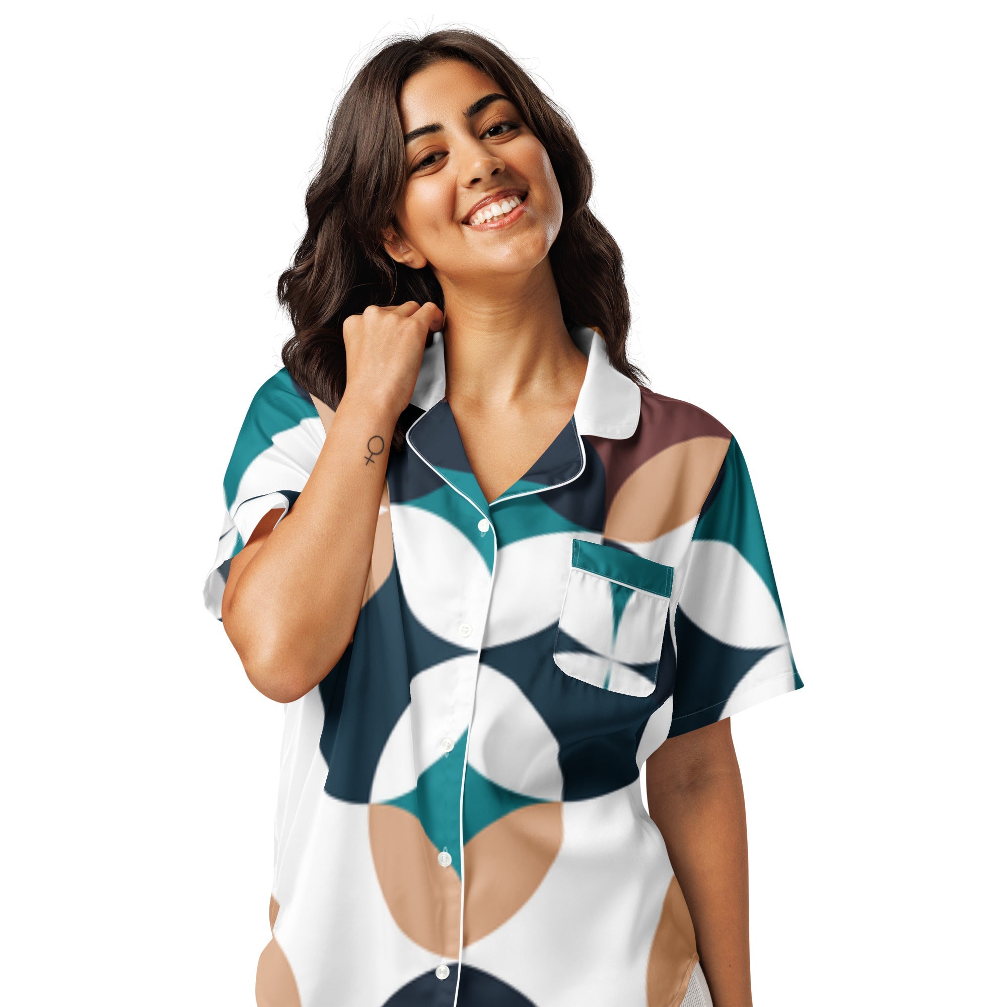 All - over print women’s short sleeve pajama top - Divine Janisal Design