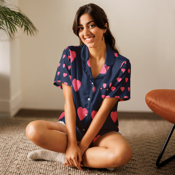 All - over print women’s short sleeve pajama top - Divine Janisal Design