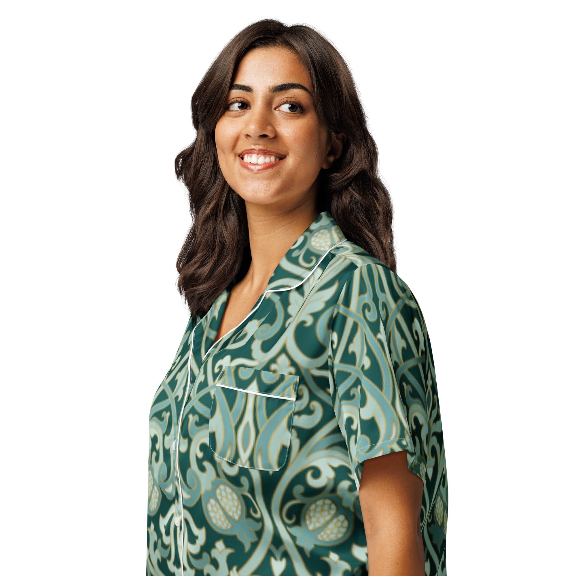 All - over print women’s short sleeve pajama top - Divine Janisal Design