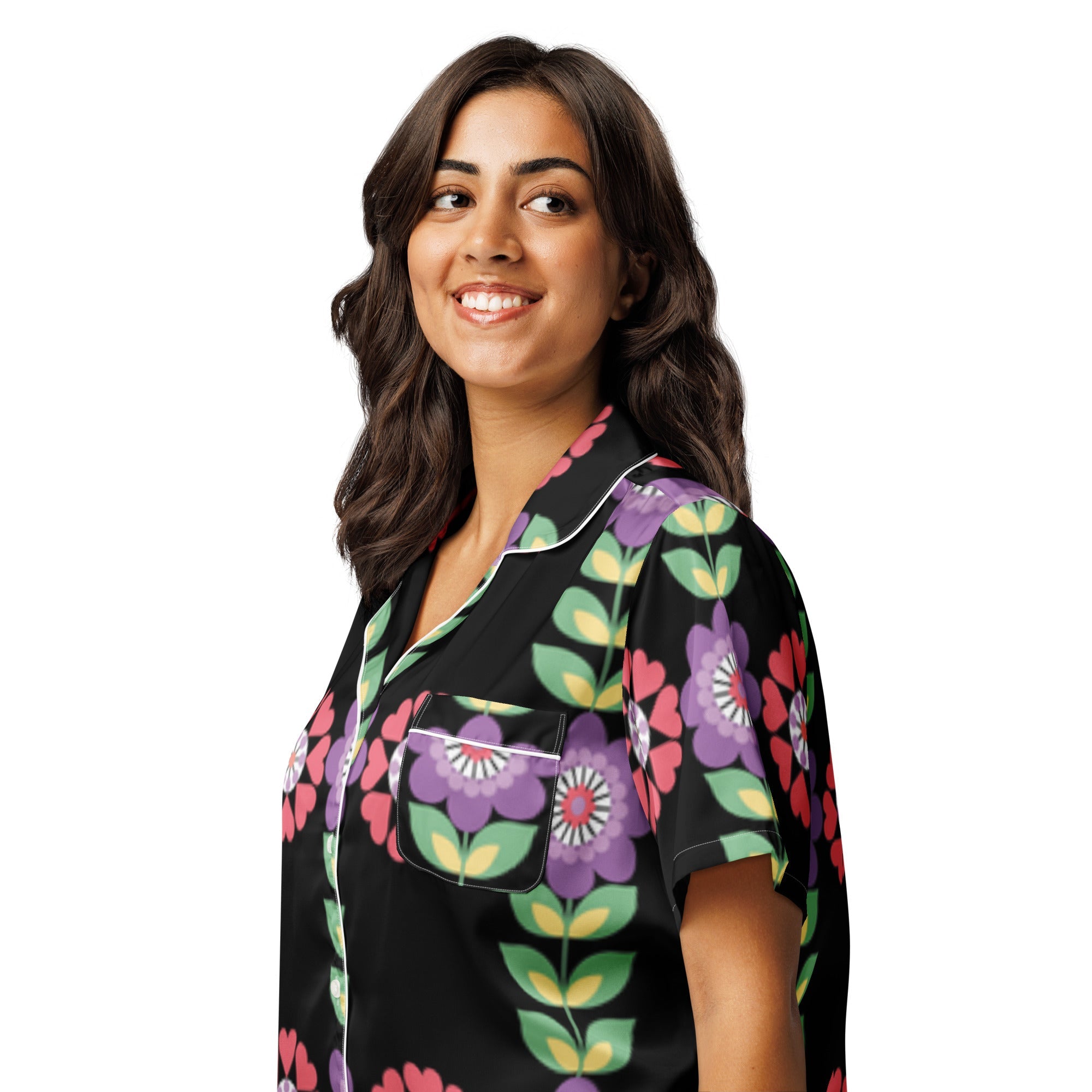 All - over print women’s short sleeve pajama top - Divine Janisal Design