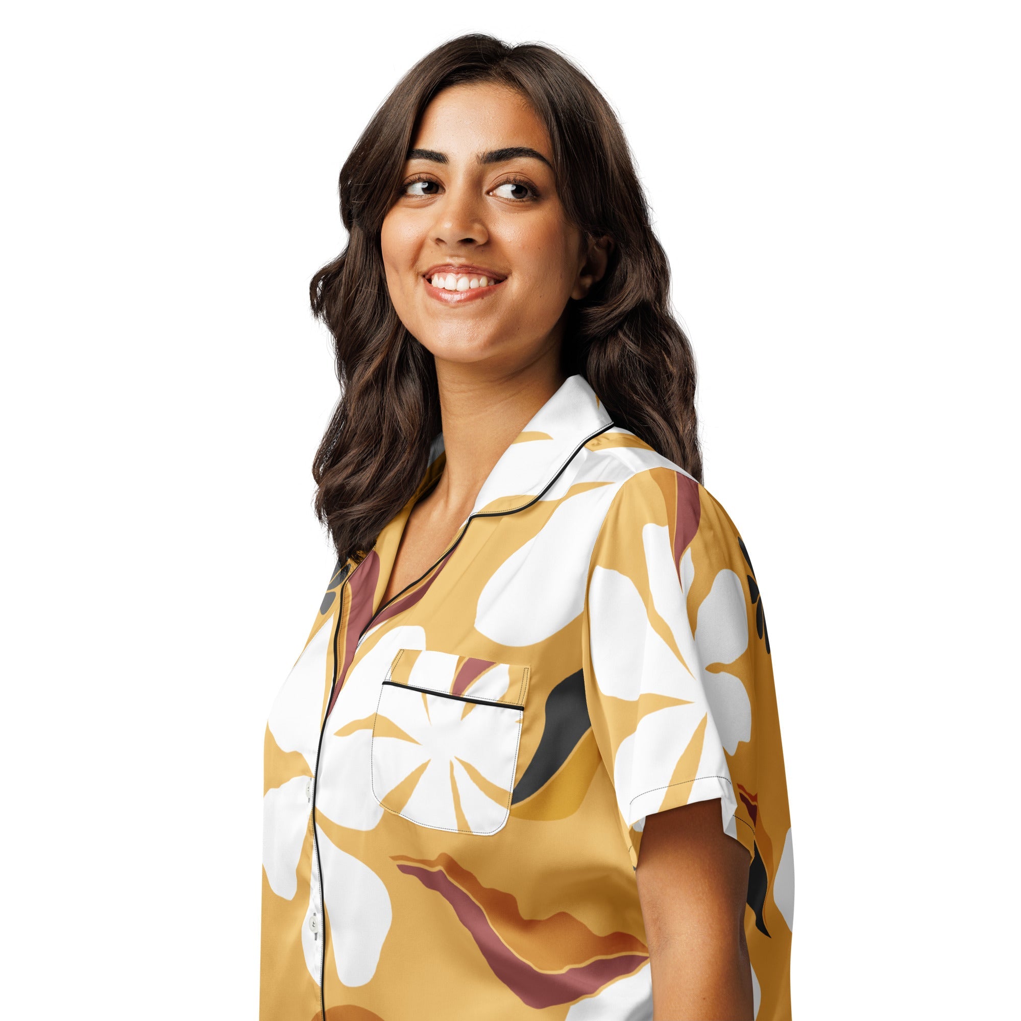 All - over print women’s short sleeve pajama top - Divine Janisal Design
