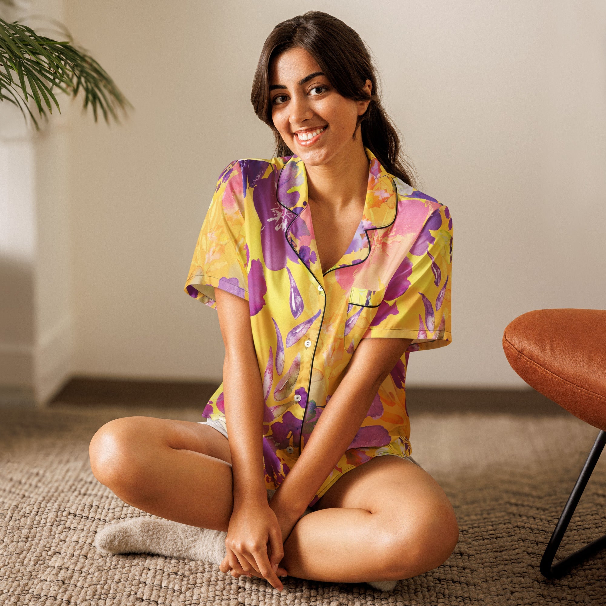 All - over print women’s short sleeve pajama top - Divine Janisal Design