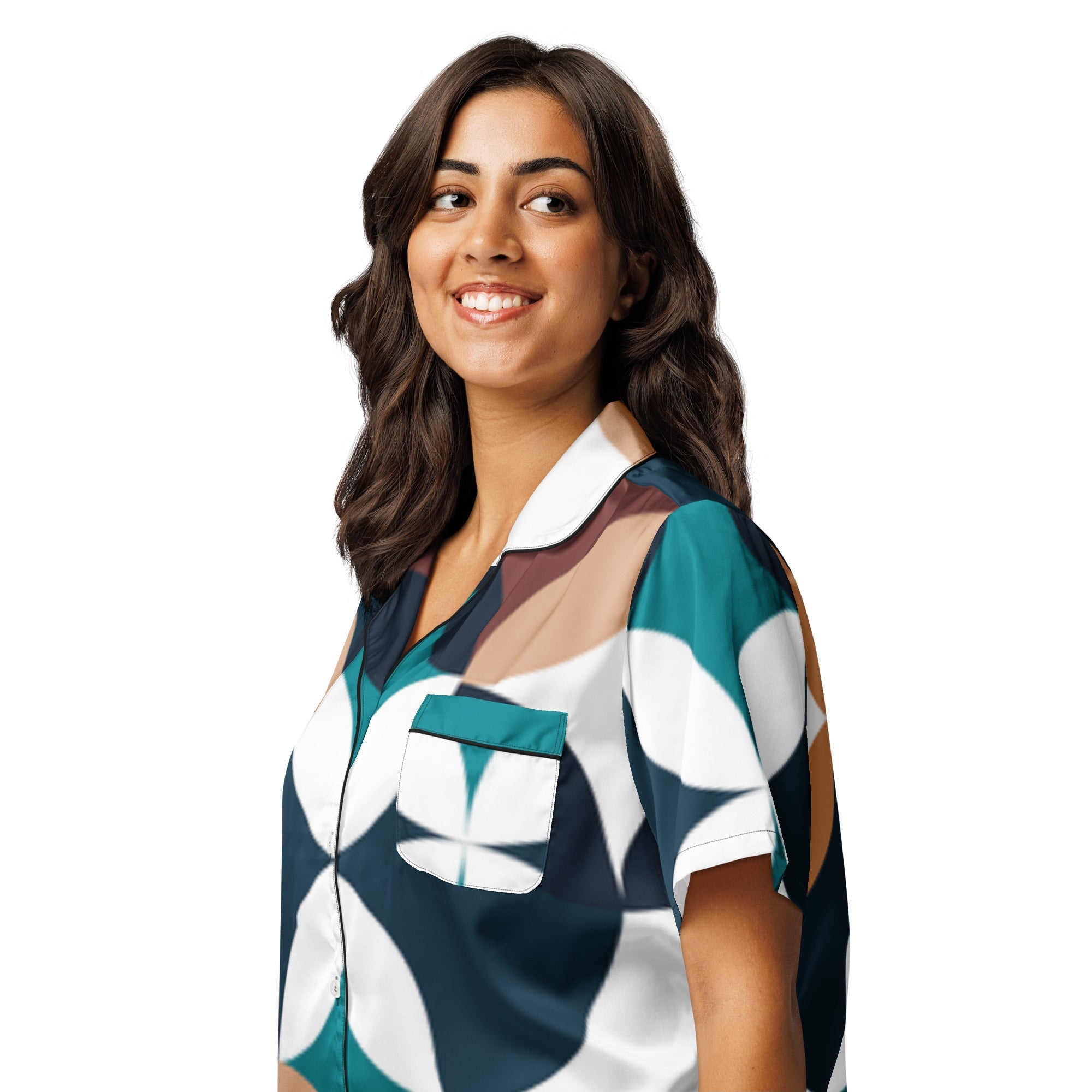 All - over print women’s short sleeve pajama top - Divine Janisal Design