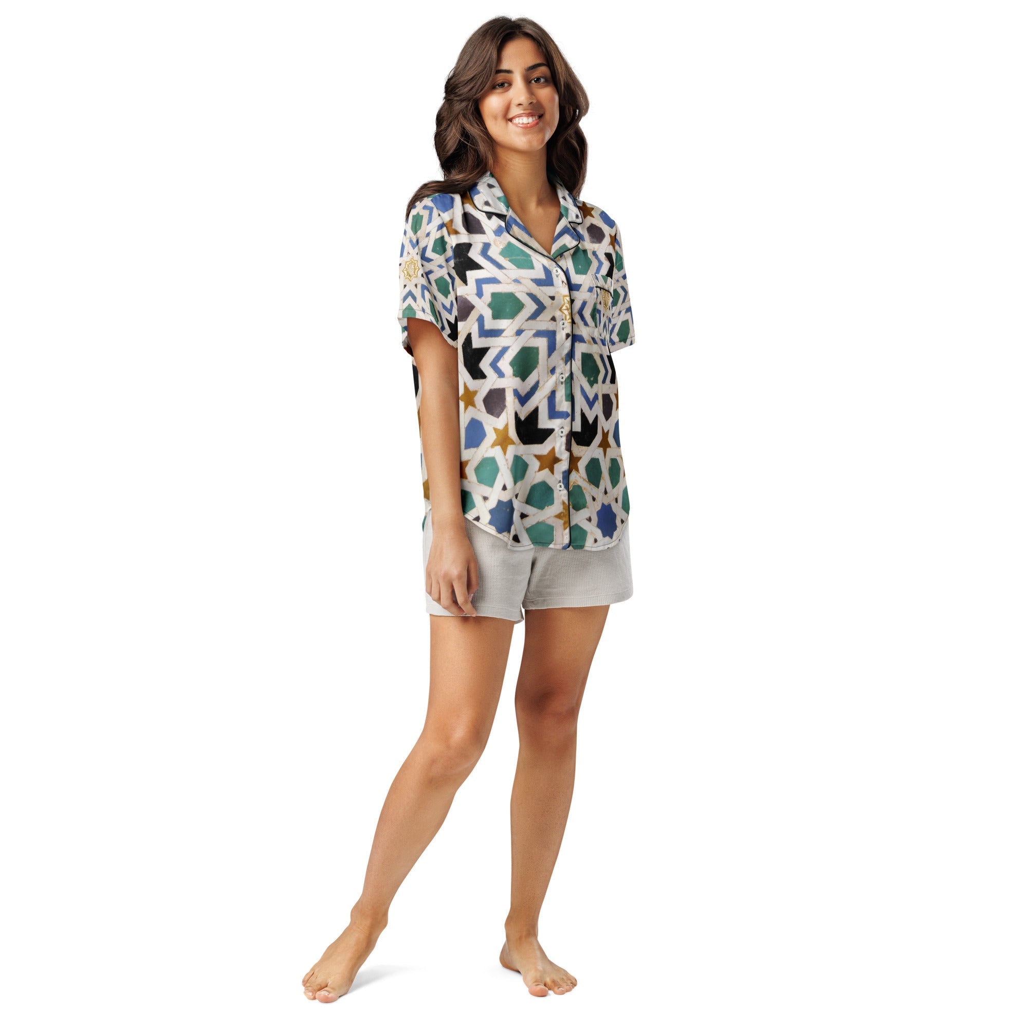 All - over print women’s short sleeve pajama top - Divine Janisal Design