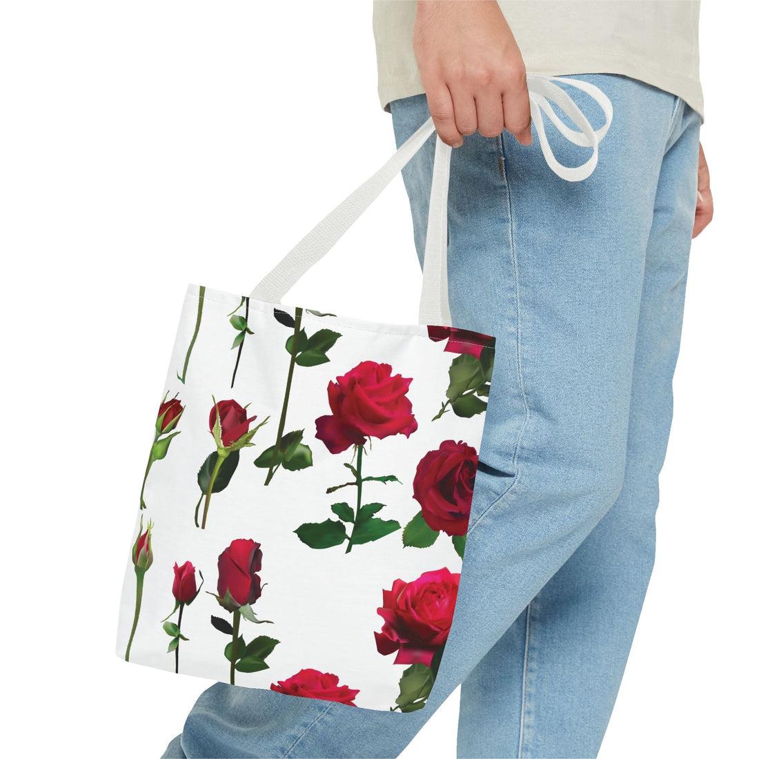 Elegant Floral Tote Bag, Rose Design, Reusable Shopping Bag, Perfect Gift for Gardeners, Mother's Day, Eco - Friendly - Divine Janisal Design