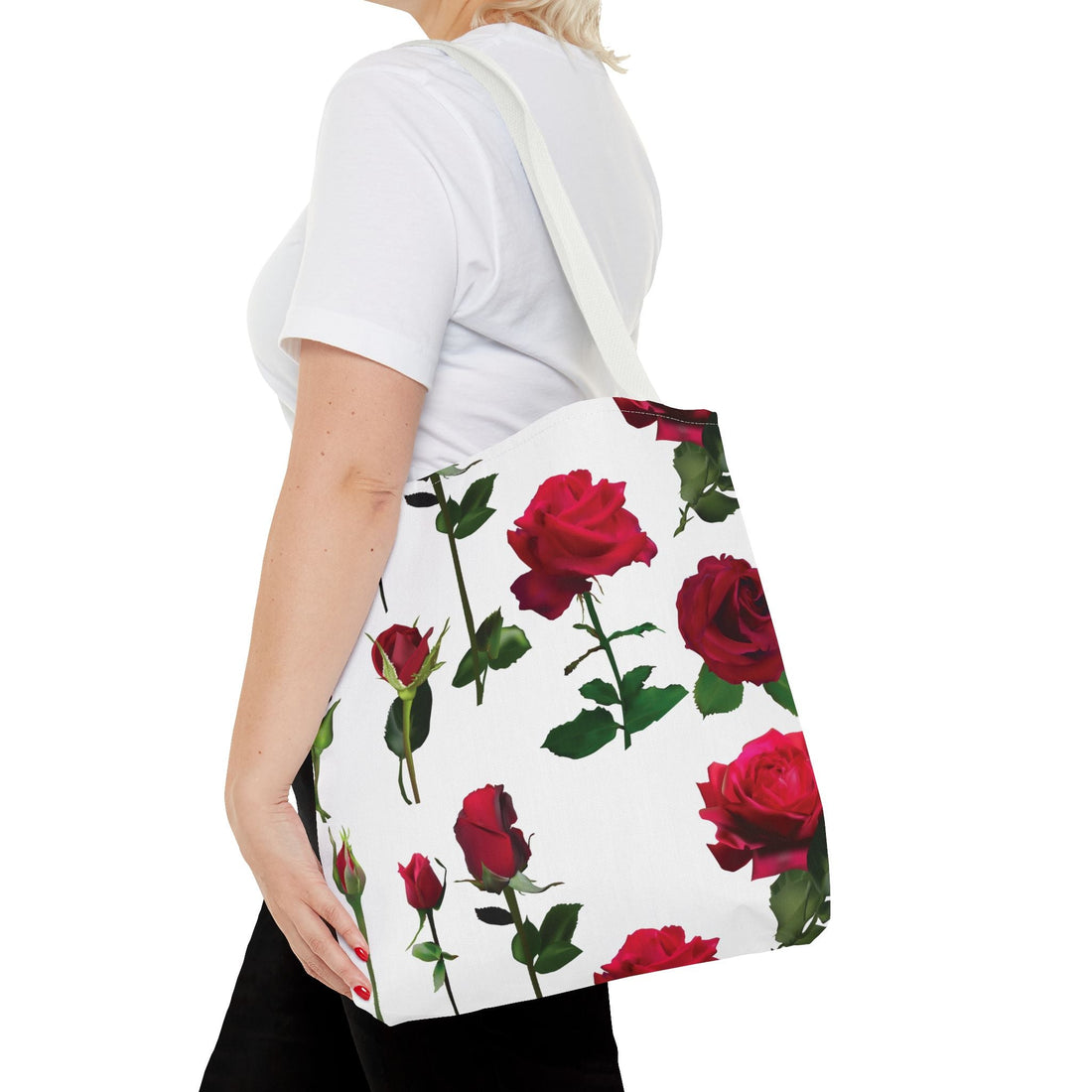 Elegant Floral Tote Bag, Rose Design, Reusable Shopping Bag, Perfect Gift for Gardeners, Mother's Day, Eco - Friendly - Divine Janisal Design