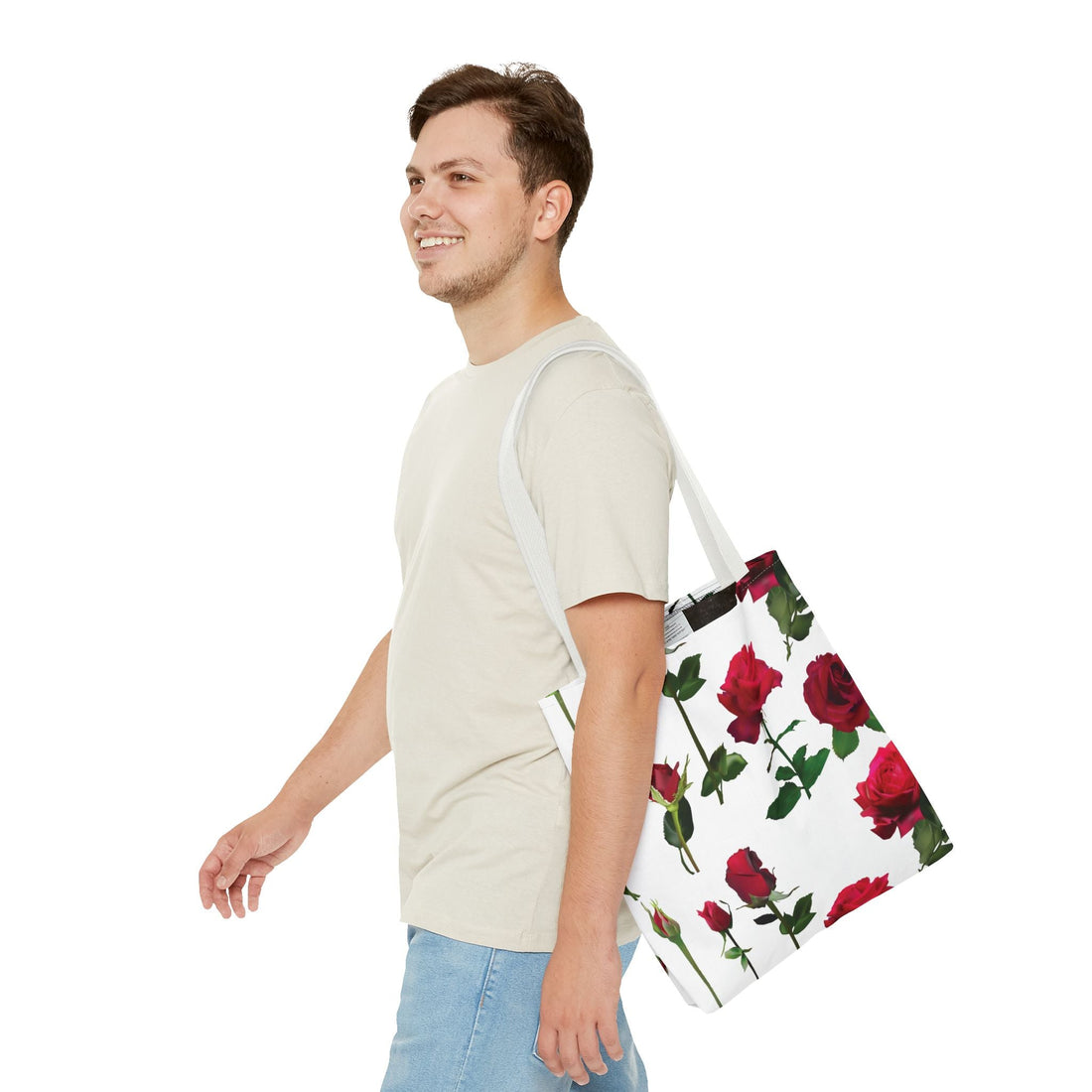 Elegant Floral Tote Bag, Rose Design, Reusable Shopping Bag, Perfect Gift for Gardeners, Mother's Day, Eco - Friendly - Divine Janisal Design