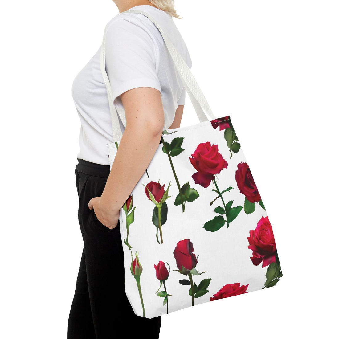 Elegant Floral Tote Bag, Rose Design, Reusable Shopping Bag, Perfect Gift for Gardeners, Mother's Day, Eco - Friendly - Divine Janisal Design