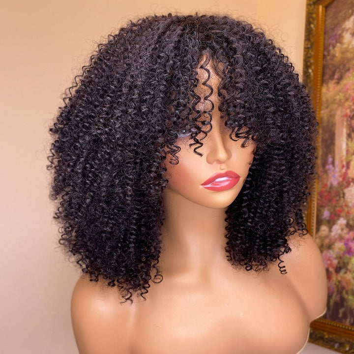 Kinky Curly Human Hair Wigs With Bangs - Divine Janisal Design