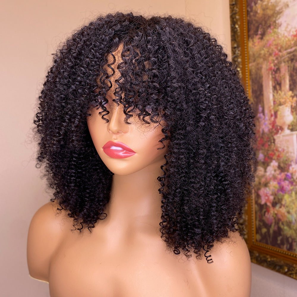 Kinky Curly Human Hair Wigs With Bangs - Divine Janisal Design