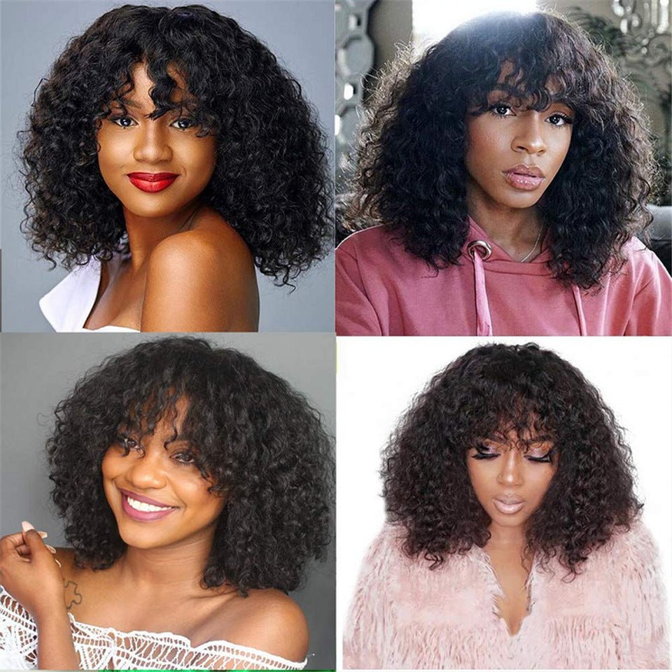 Kinky Curly Human Hair Wigs With Bangs - Divine Janisal Design