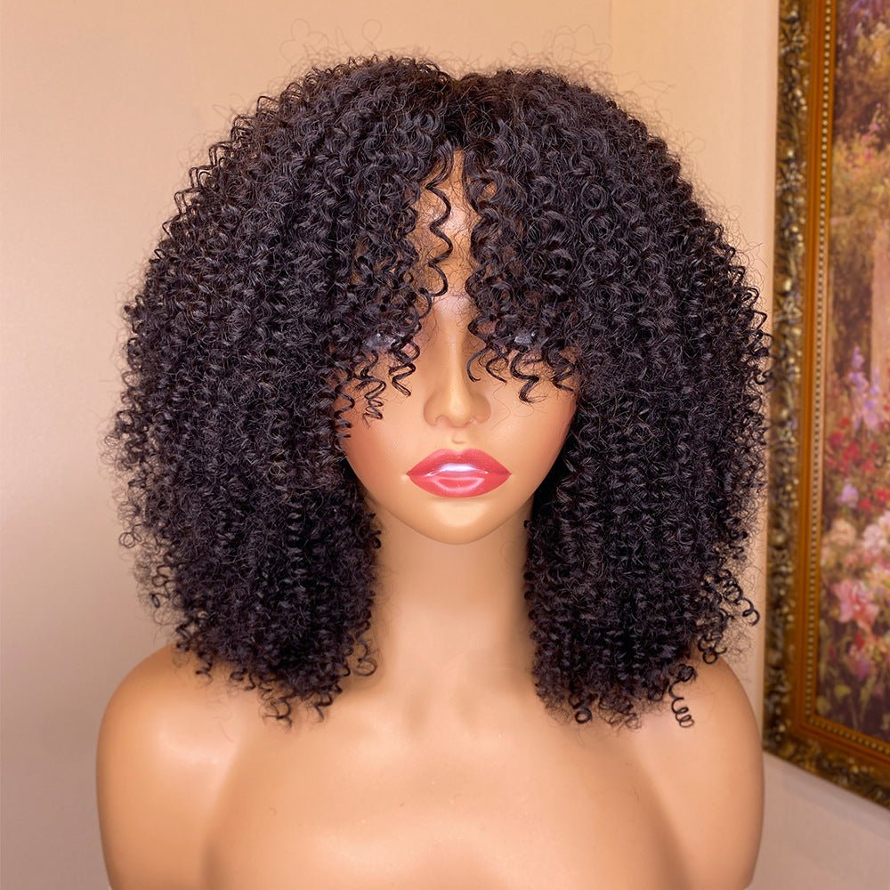 Kinky Curly Human Hair Wigs With Bangs - Divine Janisal Design