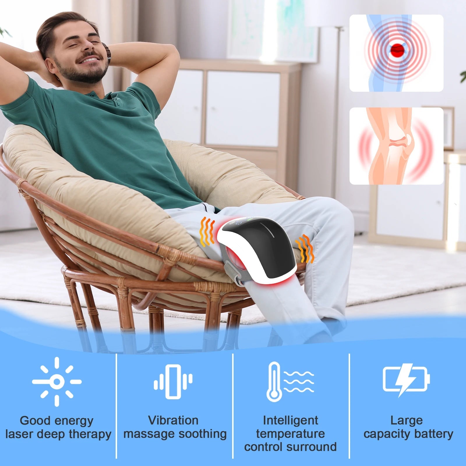 KTS Wireless Laser Therpay Device for Knee Pain Relief 3 in 1 Knee Massager Hot Compress for Osteoarthritis Elbow Leg Arthritis - Divinique