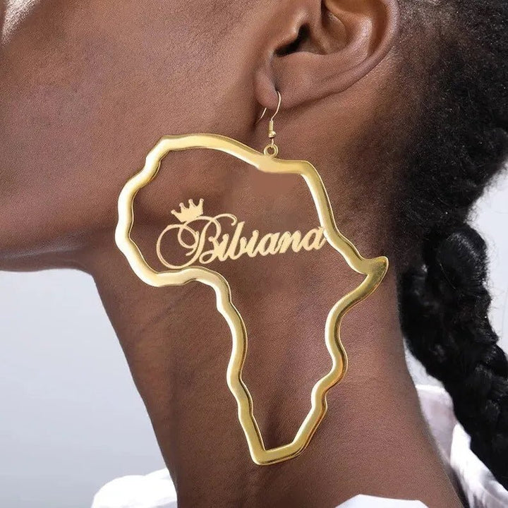 Personalized Name Palestine Map Earrings Stainless Steel Gold Christmas Gift Birthday Gift Ethnic Gift Valentine Mother Day Gift - Divine Janisal Design