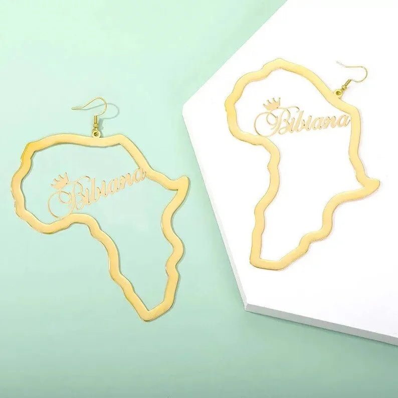 Personalized Name Palestine Map Earrings Stainless Steel Gold Christmas Gift Birthday Gift Ethnic Gift Valentine Mother Day Gift - Divine Janisal Design