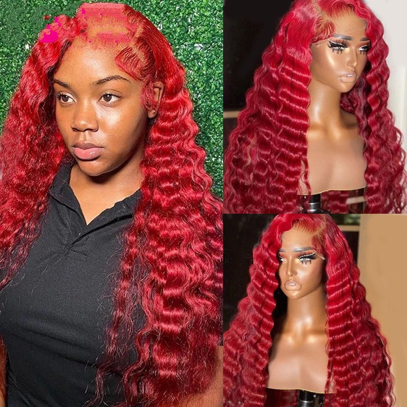 Red Deep Wave Human Hair Wig - Divine Janisal Design