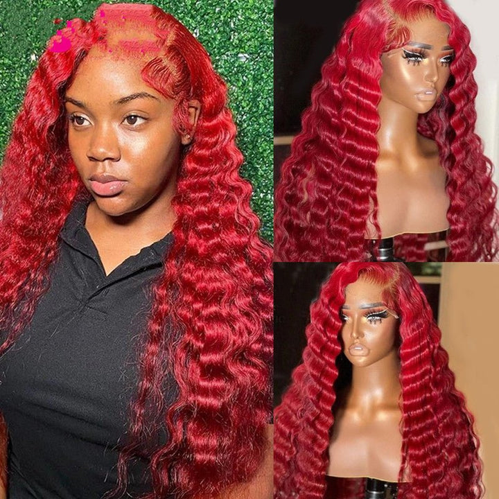 Red Deep Wave Human Hair Wig - Divine Janisal Design