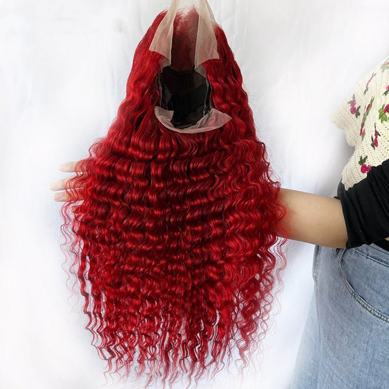 Red Deep Wave Human Hair Wig - Divine Janisal Design