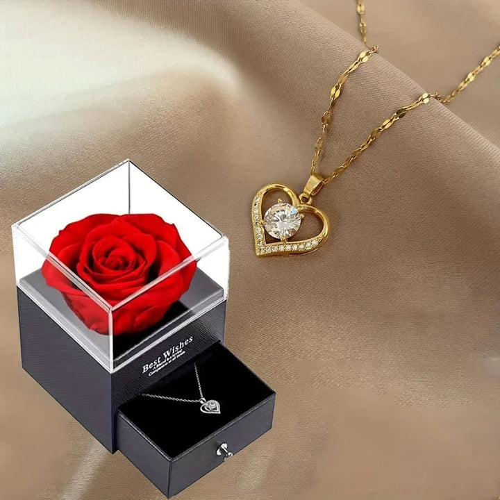 Sparkling Heart Love Necklace With Luxurious Rose Gift Box For Girlfriend Mom Christmas Valentine Gift 2023 Romantic Accessories - Divine Janisal Design