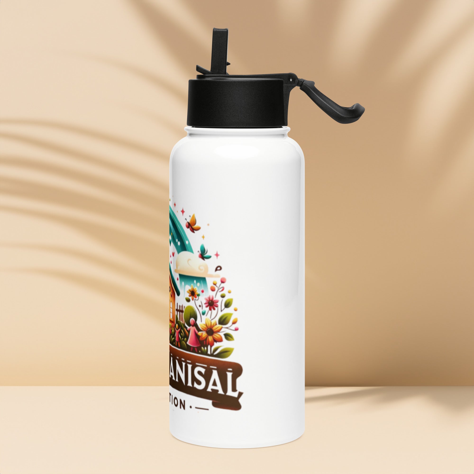Stainless steel water bottle with a straw lid - Divine Janisal Design