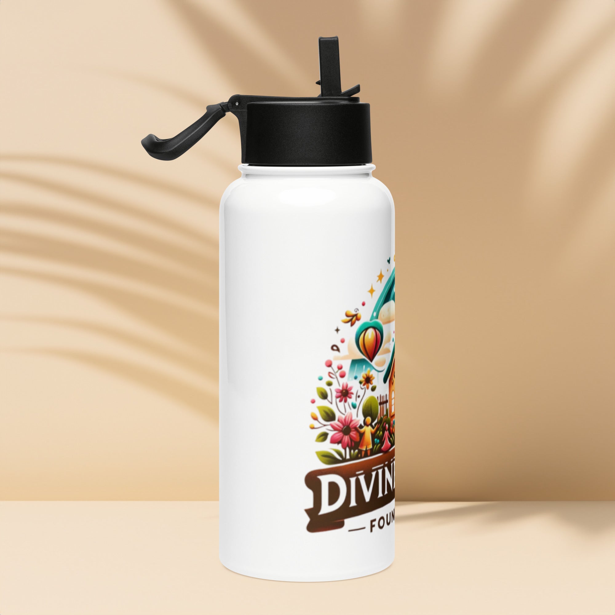 Stainless steel water bottle with a straw lid - Divine Janisal Design